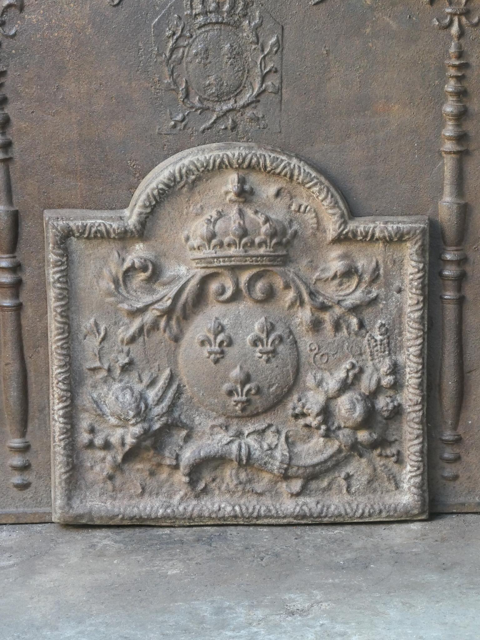 Bellissimo parafuoco francese Luigi XV del XVIII secolo con le armi della Francia. Questo è lo stemma della Casa di Borbone, una casa reale originaria della Francia che divenne una dinastia importante in Europa. Ha dato vita a re per la Spagna