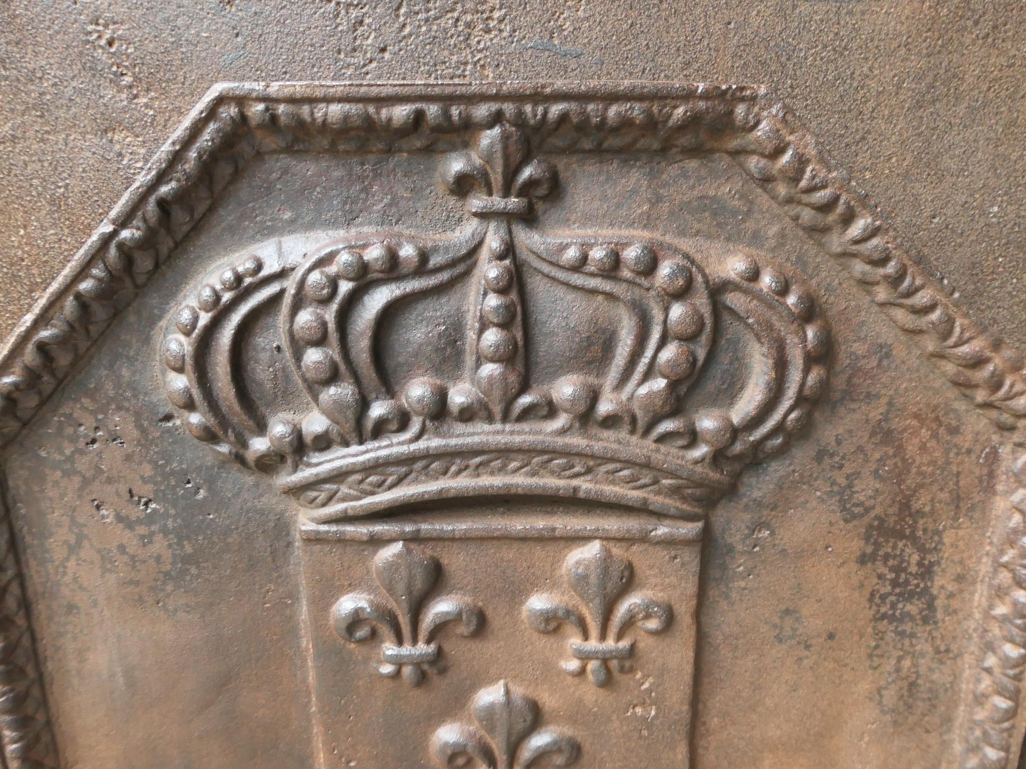 Fer Plaque de cheminée Louis XV du 18ème siècle « Arms of France » en vente