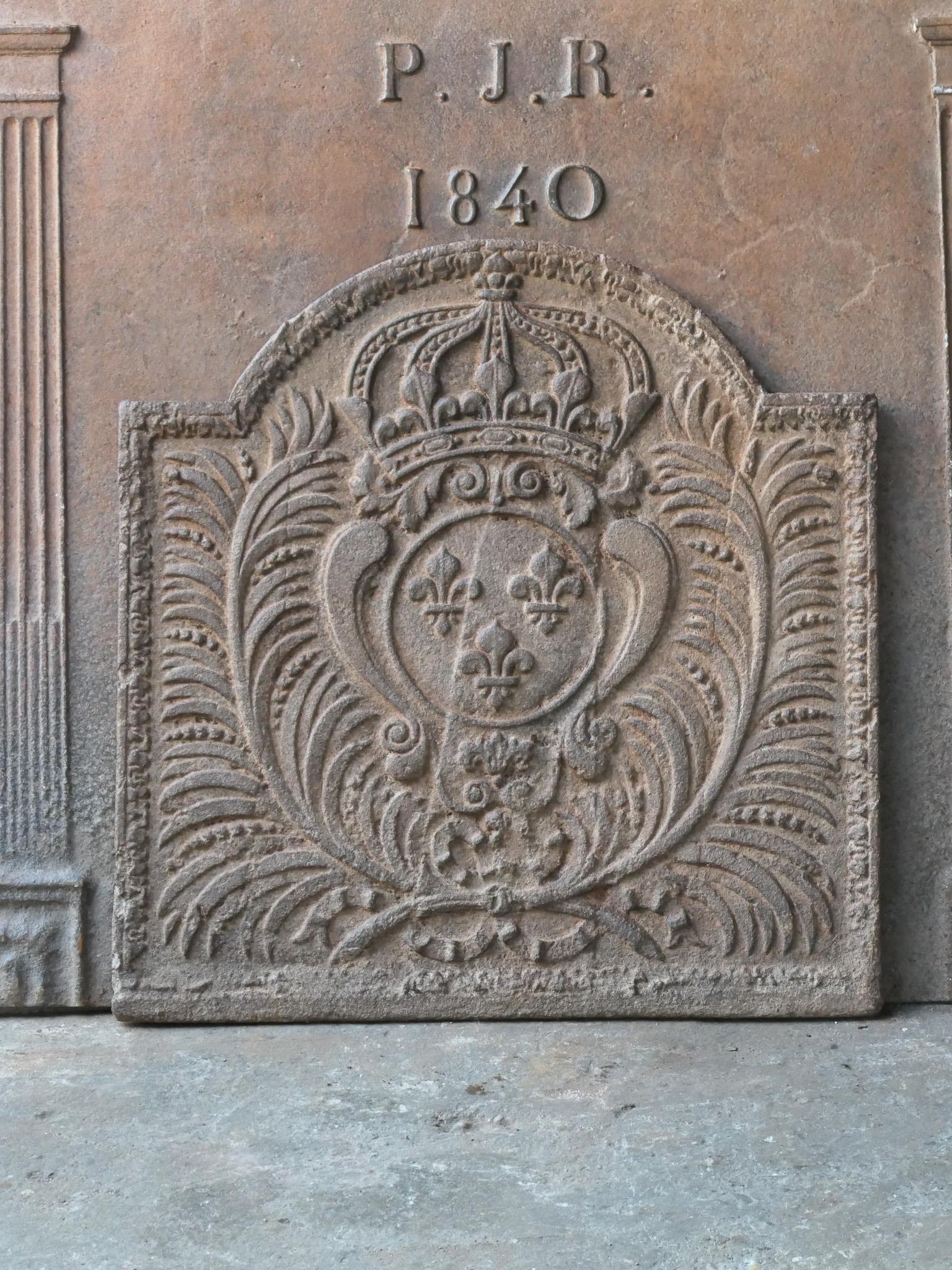 Cast 18th Century French Louis XV 'Arms of France' Fireback / Backsplash For Sale