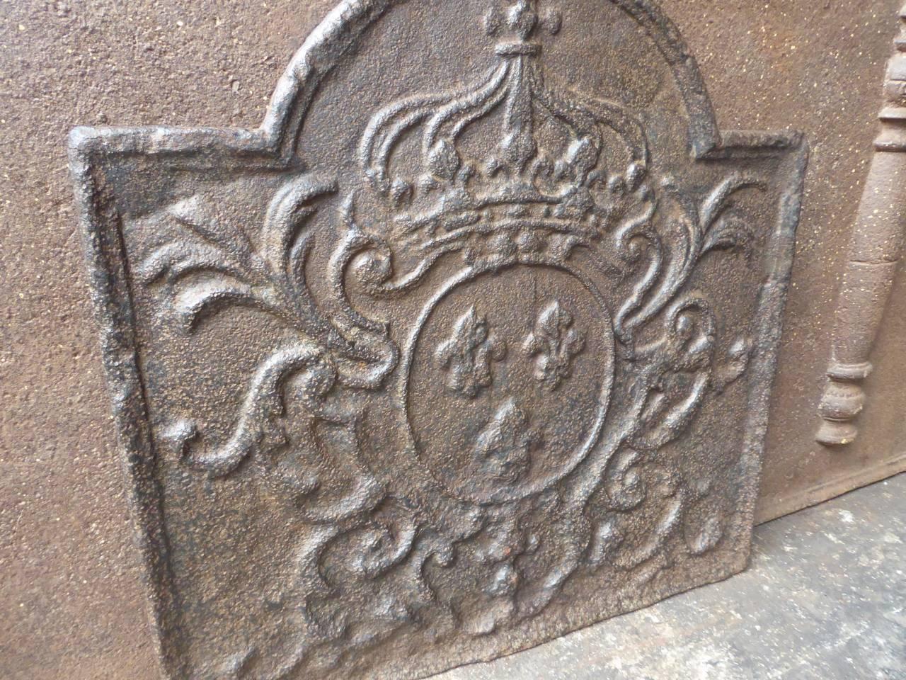 Iron 18th Century French Louis XV 'Arms of France' Fireback