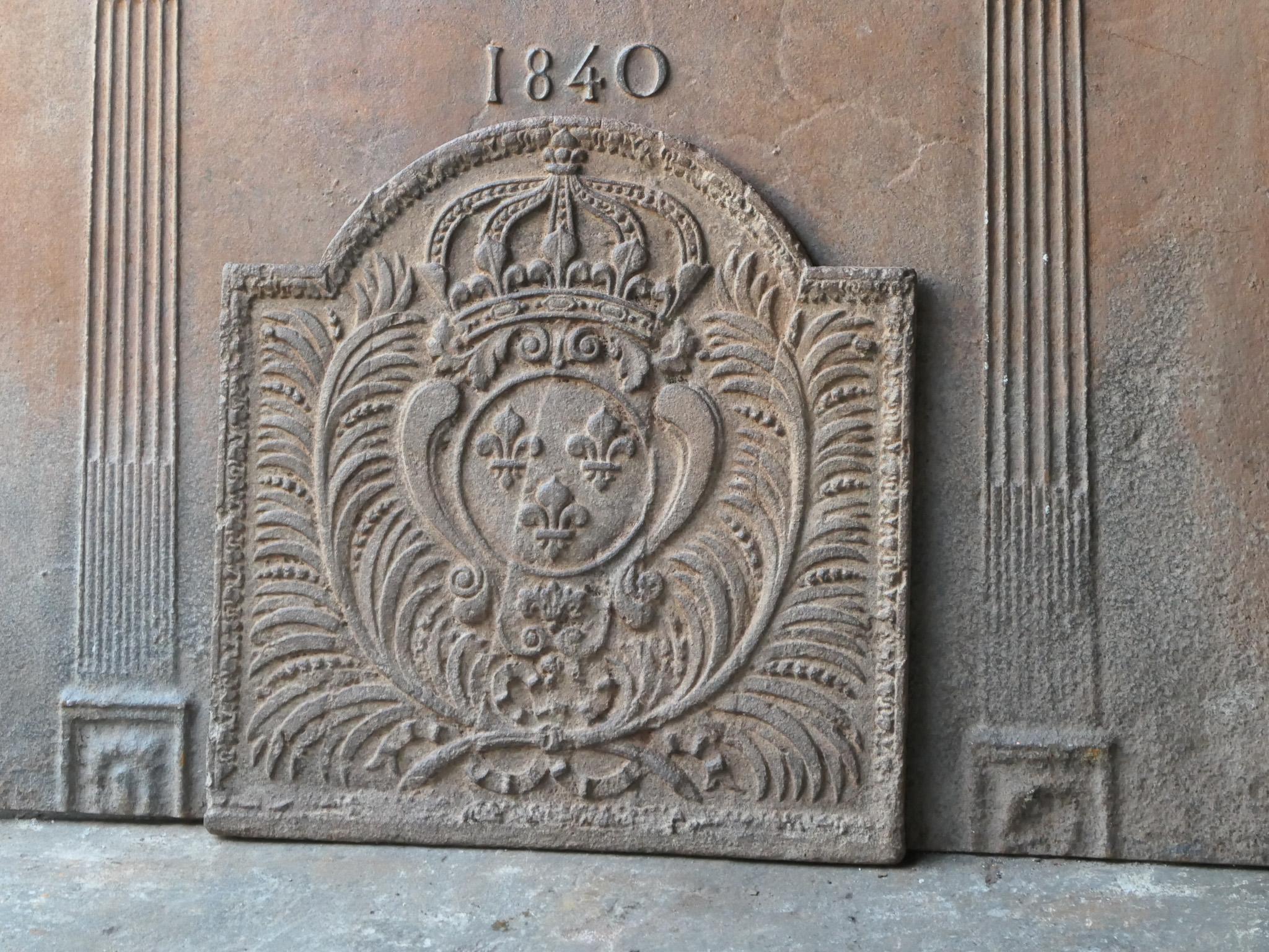 Iron 18th Century French Louis XV 'Arms of France' Fireback / Backsplash For Sale