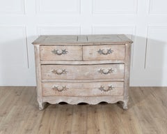 18th Century French Louis XV Bleached Oak Curved Commode with Parquet Top