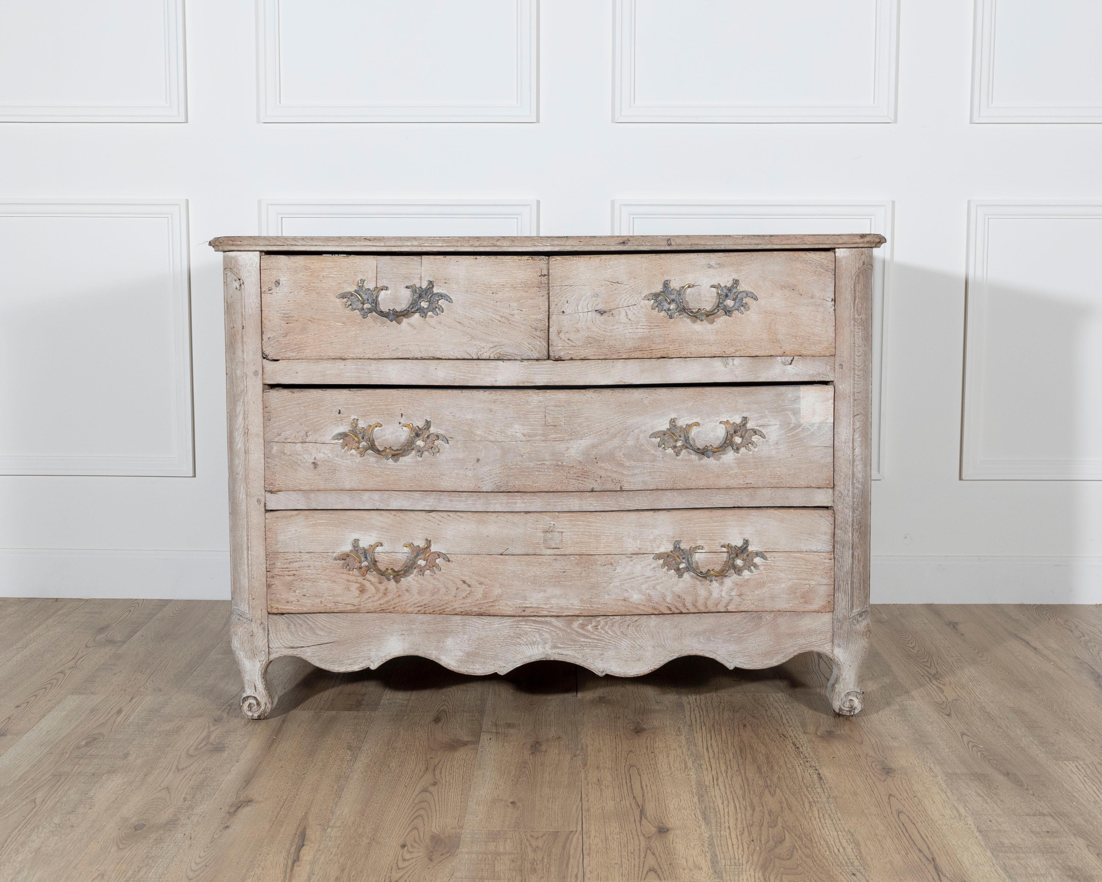18th Century French Louis XV Bleached Oak Curved Commode with Parquet Top In Good Condition For Sale In Atlanta, GA