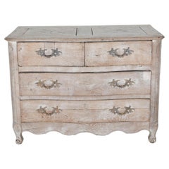 18th Century French Louis XV Bleached Oak Curved Commode with Parquet Top