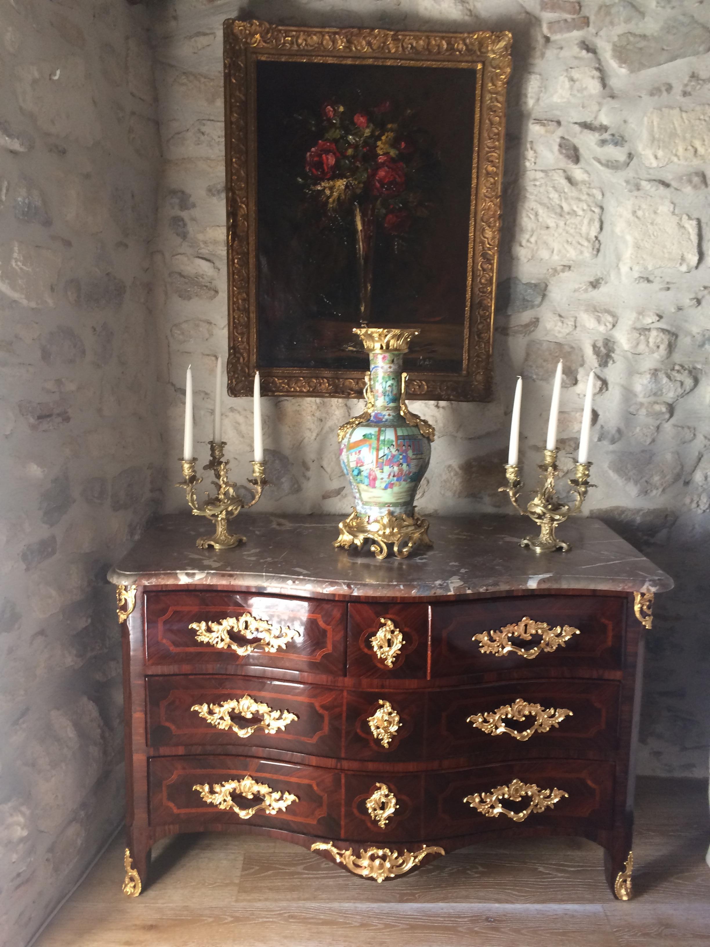 18th Century Louis XV Style Ormolu Mounted Bronze Bombe Commode by G. Przirembel For Sale 4