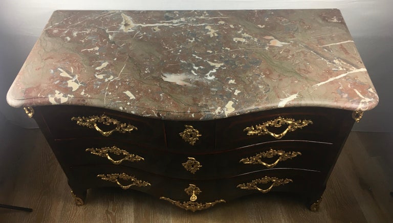 18th Century French Louis XV Bombe Ormolu Marble-Top Commode, Stamped Przirembel For Sale 1