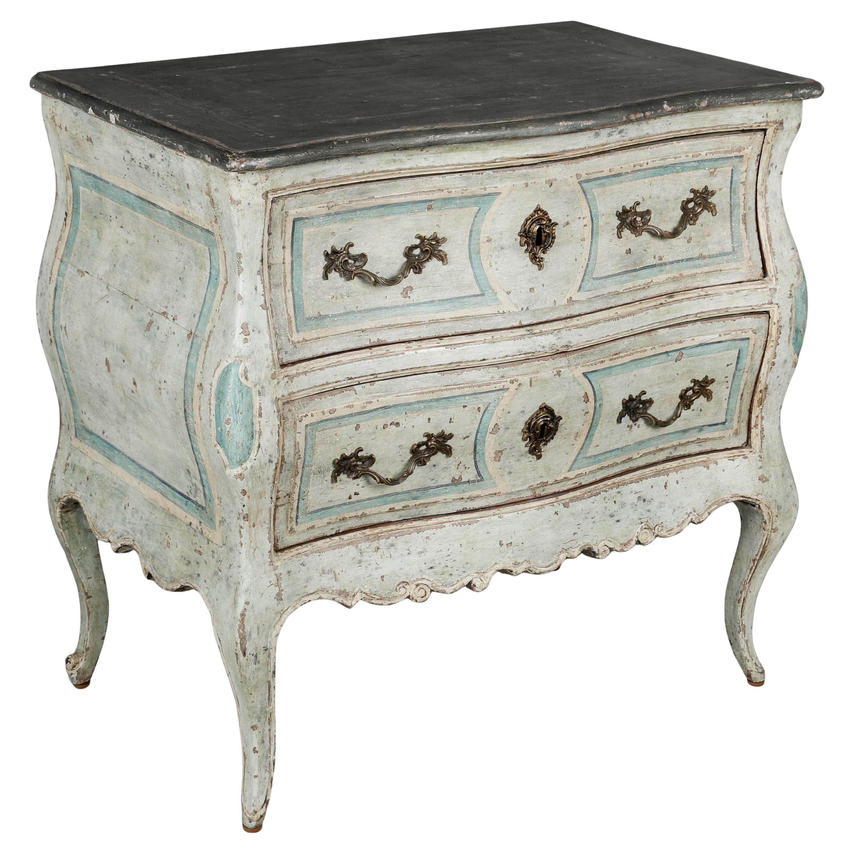 Commode o cassettiera dipinta in stile Bordelaise Luigi XV francese del XVIII secolo