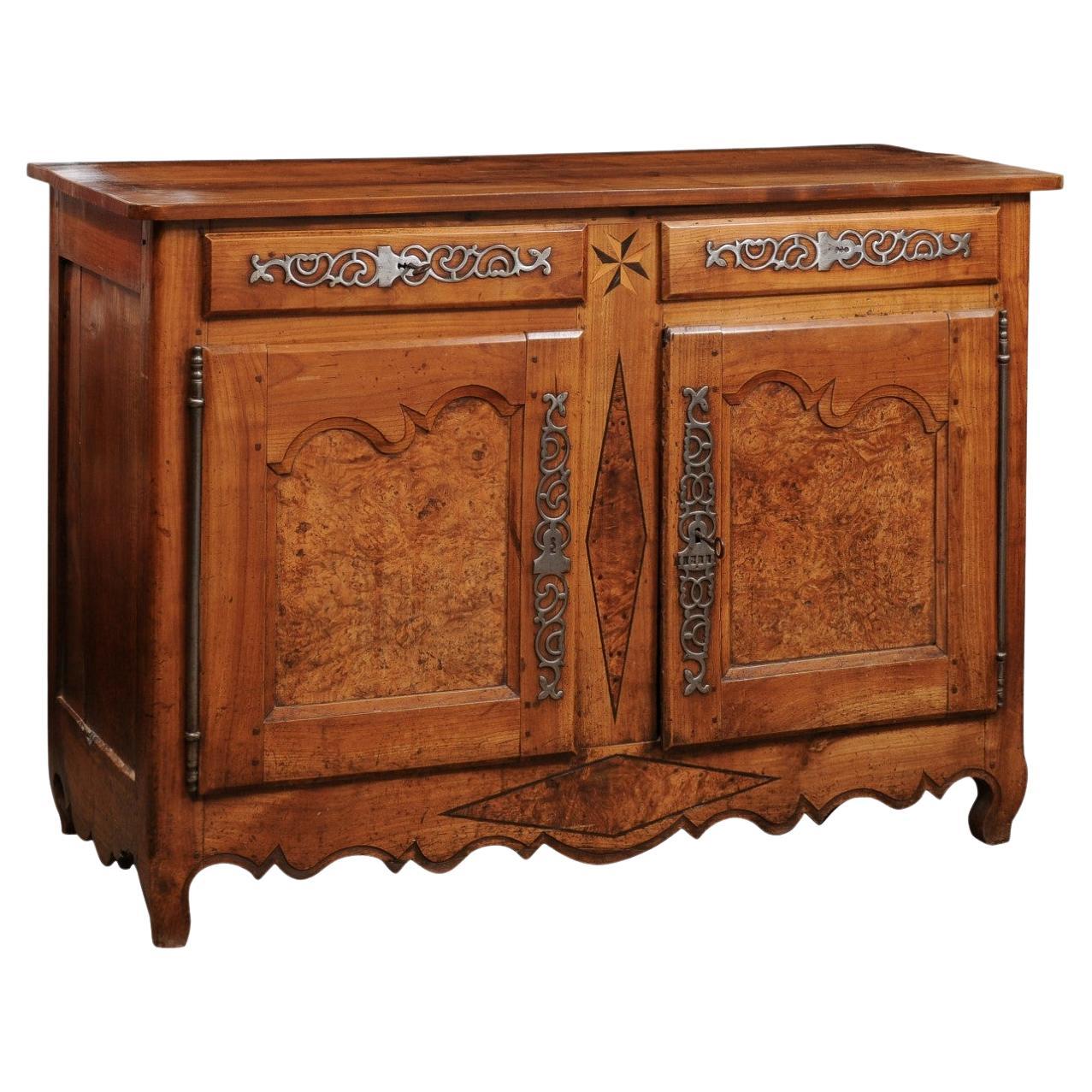 18th Century French Louis XV Buffet in Fruitwood & Yew For Sale