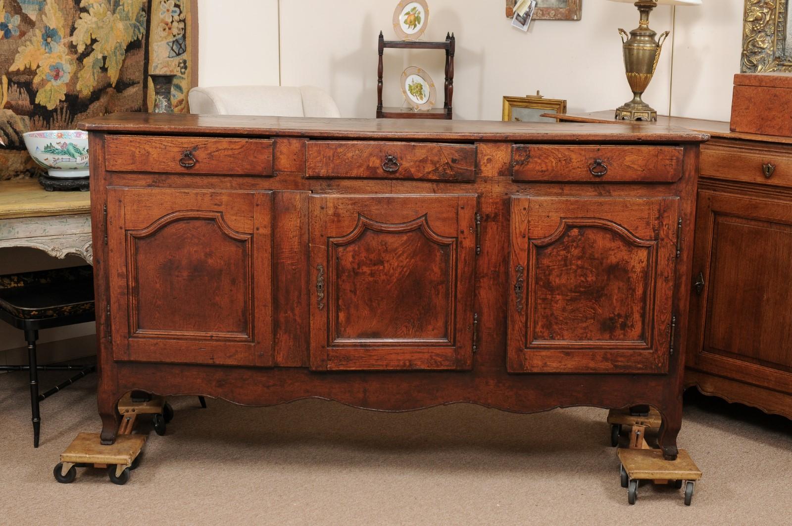 18th Century French Louis XV Burled Elm Enfilade with 3 Drawers & 3 Cabinet Door 6