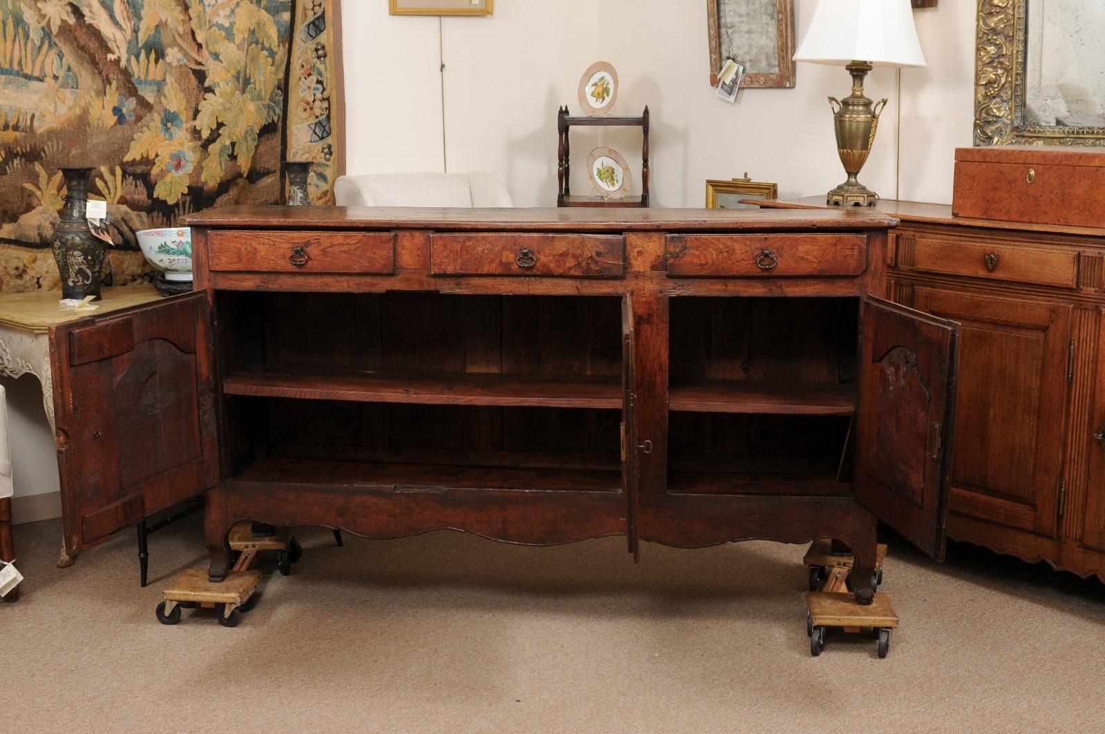18th Century French Louis XV Burled Elm Enfilade with 3 Drawers & 3 Cabinet Door 7