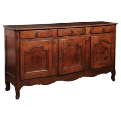 18th Century French Louis XV Burled Elm Enfilade with 3 Drawers & 3 Cabinet Door