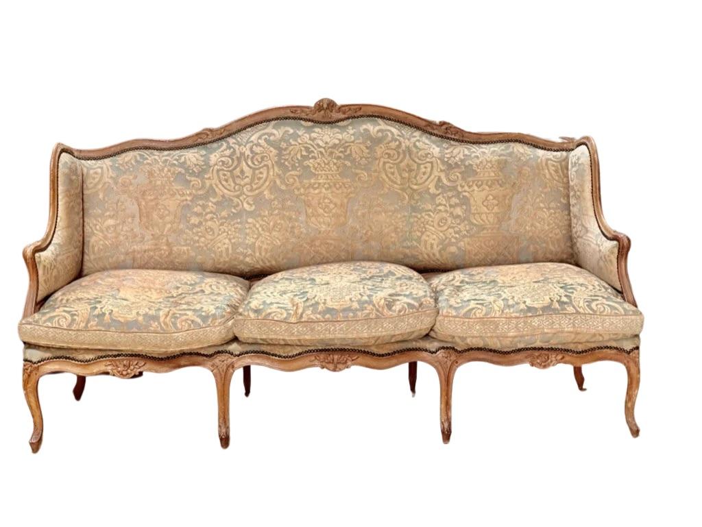 18th Century French Louis XV Canape Settee with Fortuny Upholstery For Sale 3
