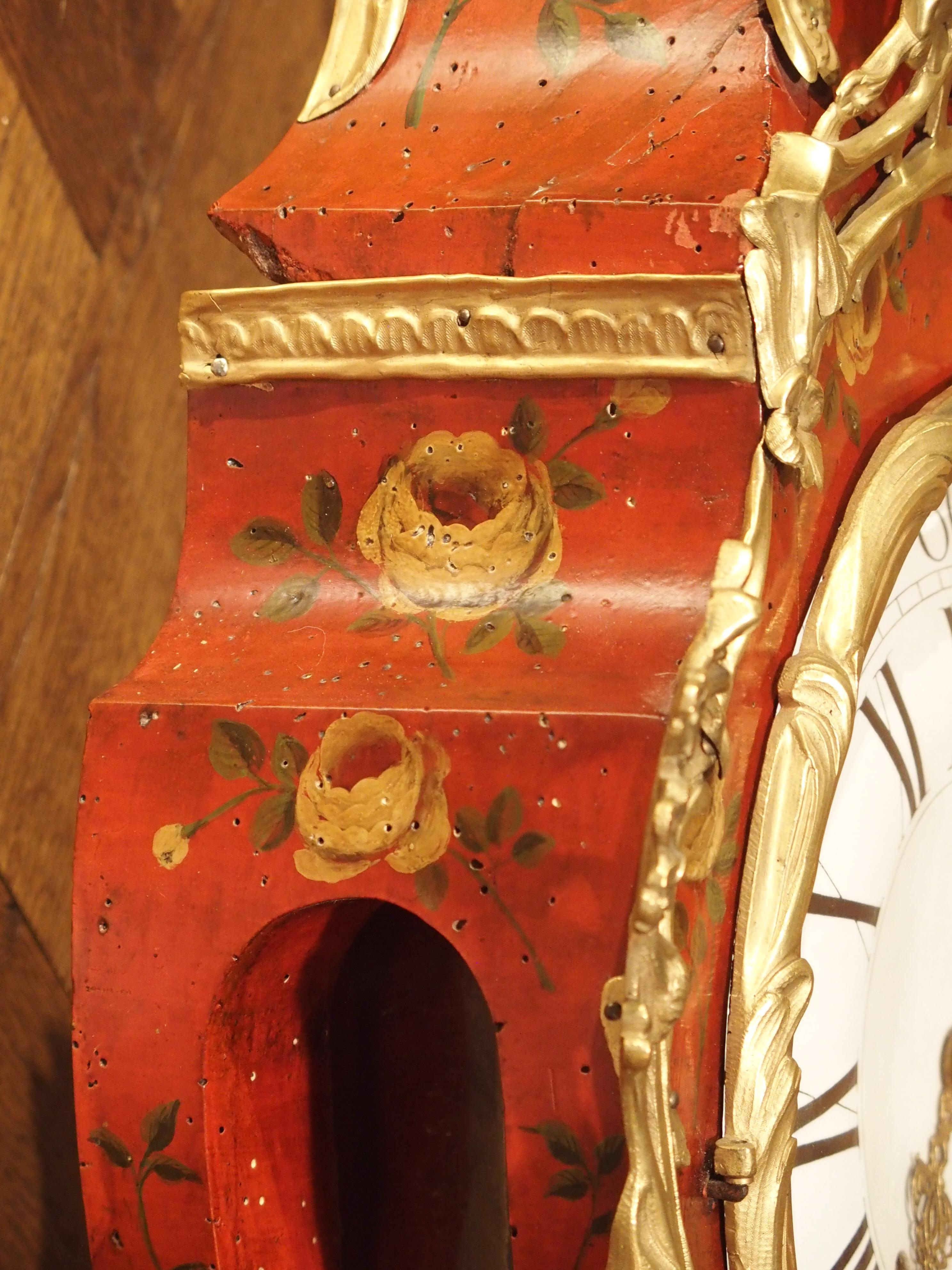 18th Century French Louis XV Cartel Clock, Vernis Etienne Simon Martin For Sale 3