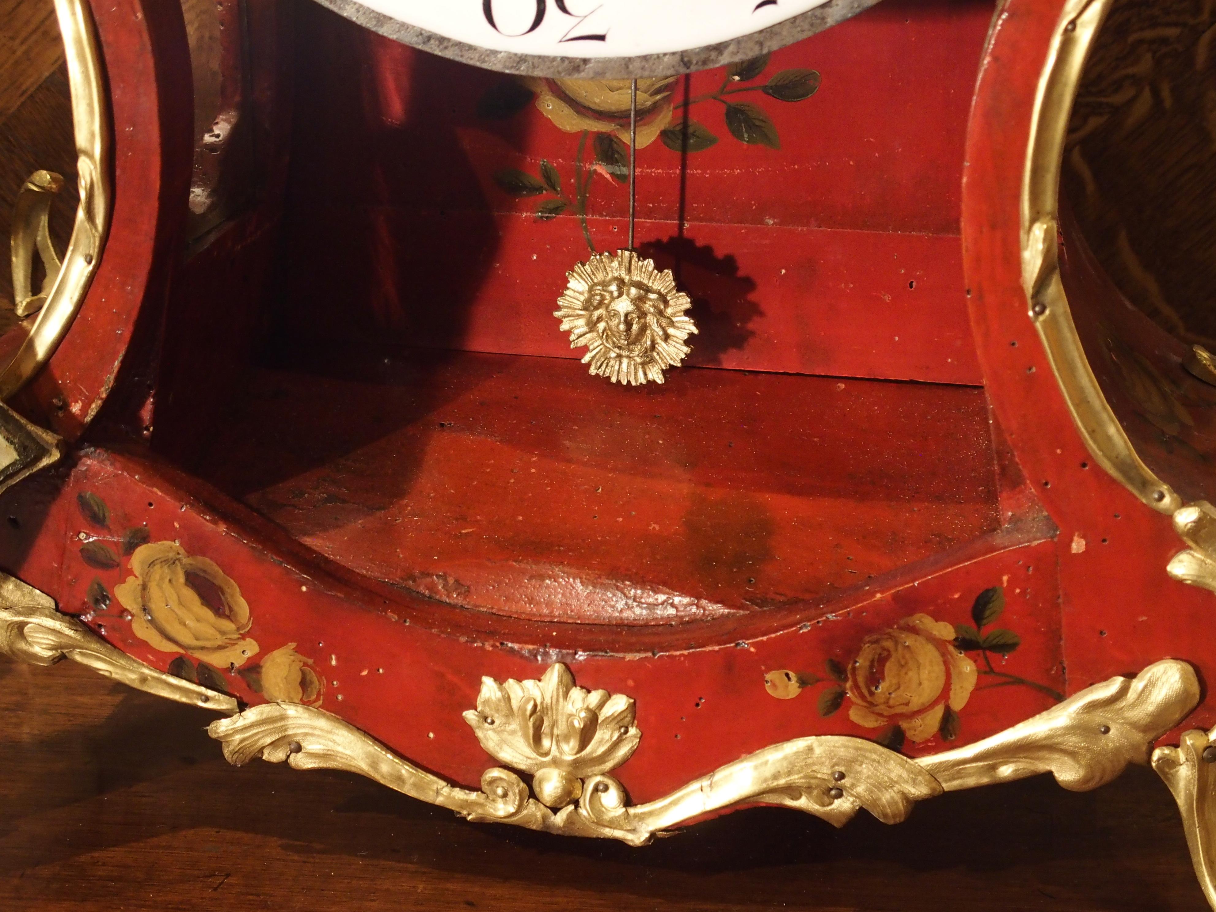 18th Century French Louis XV Cartel Clock, Vernis Etienne Simon Martin For Sale 5