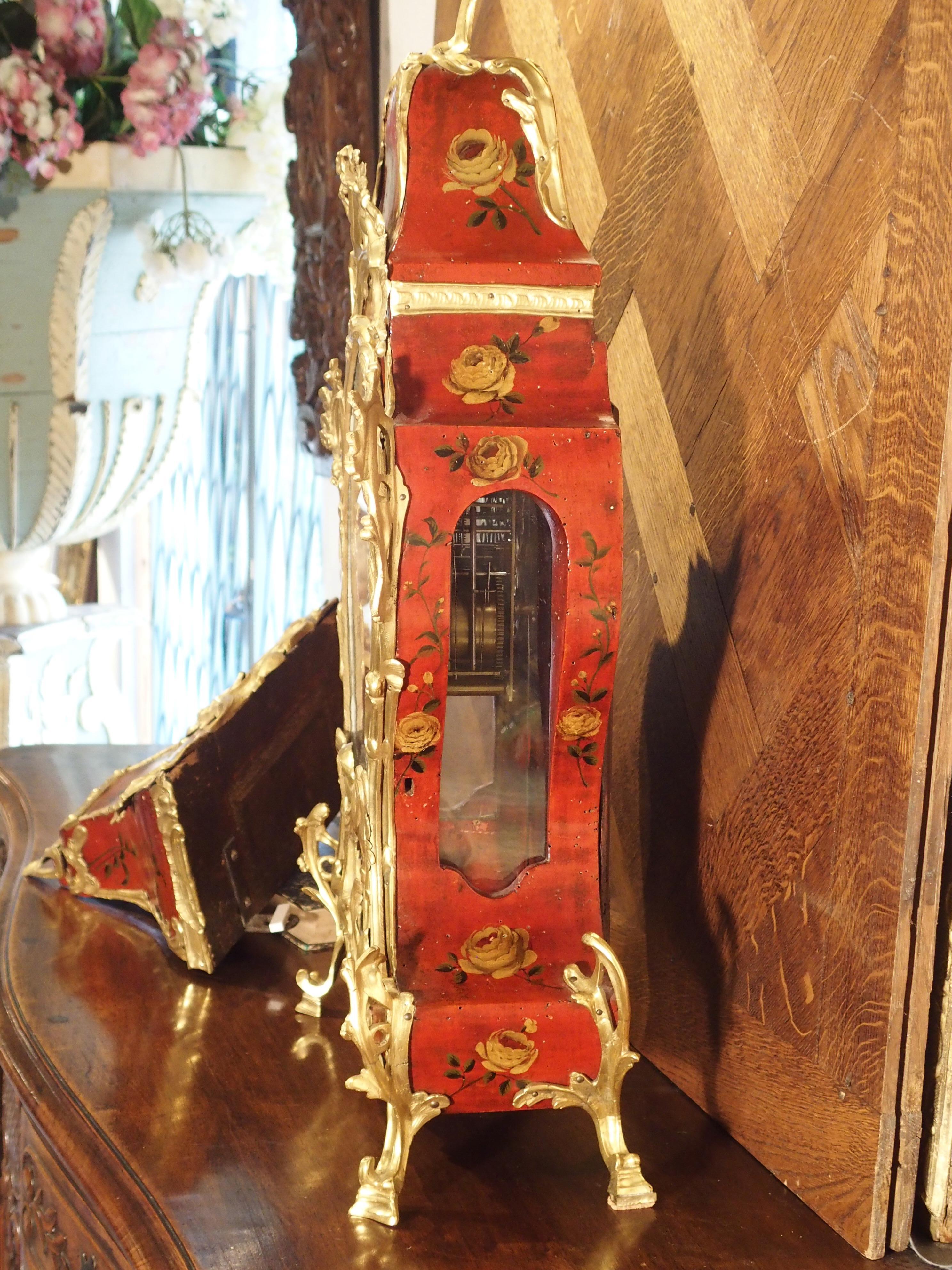 18th Century French Louis XV Cartel Clock, Vernis Etienne Simon Martin For Sale 8