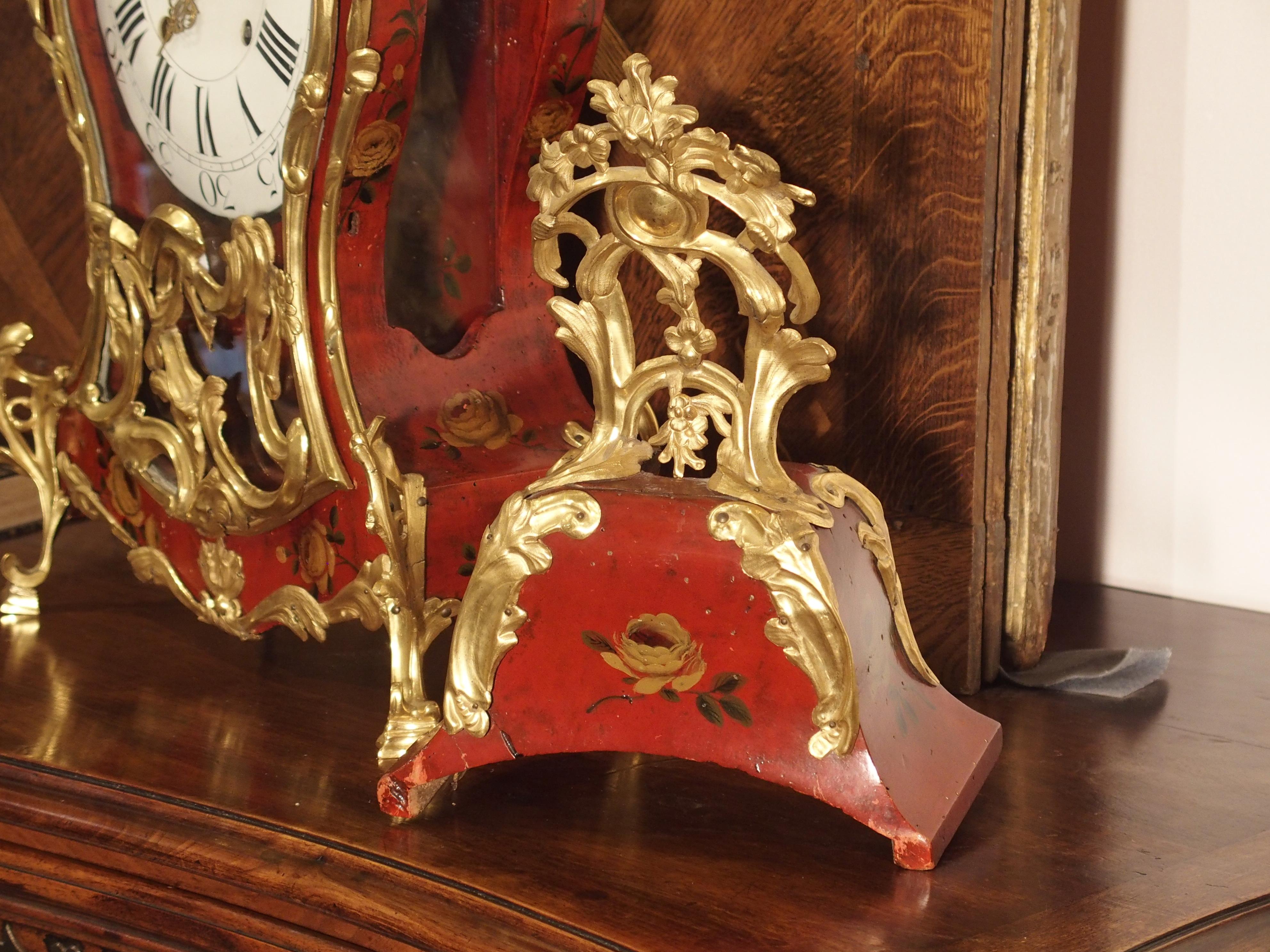 18th Century French Louis XV Cartel Clock, Vernis Etienne Simon Martin For Sale 9