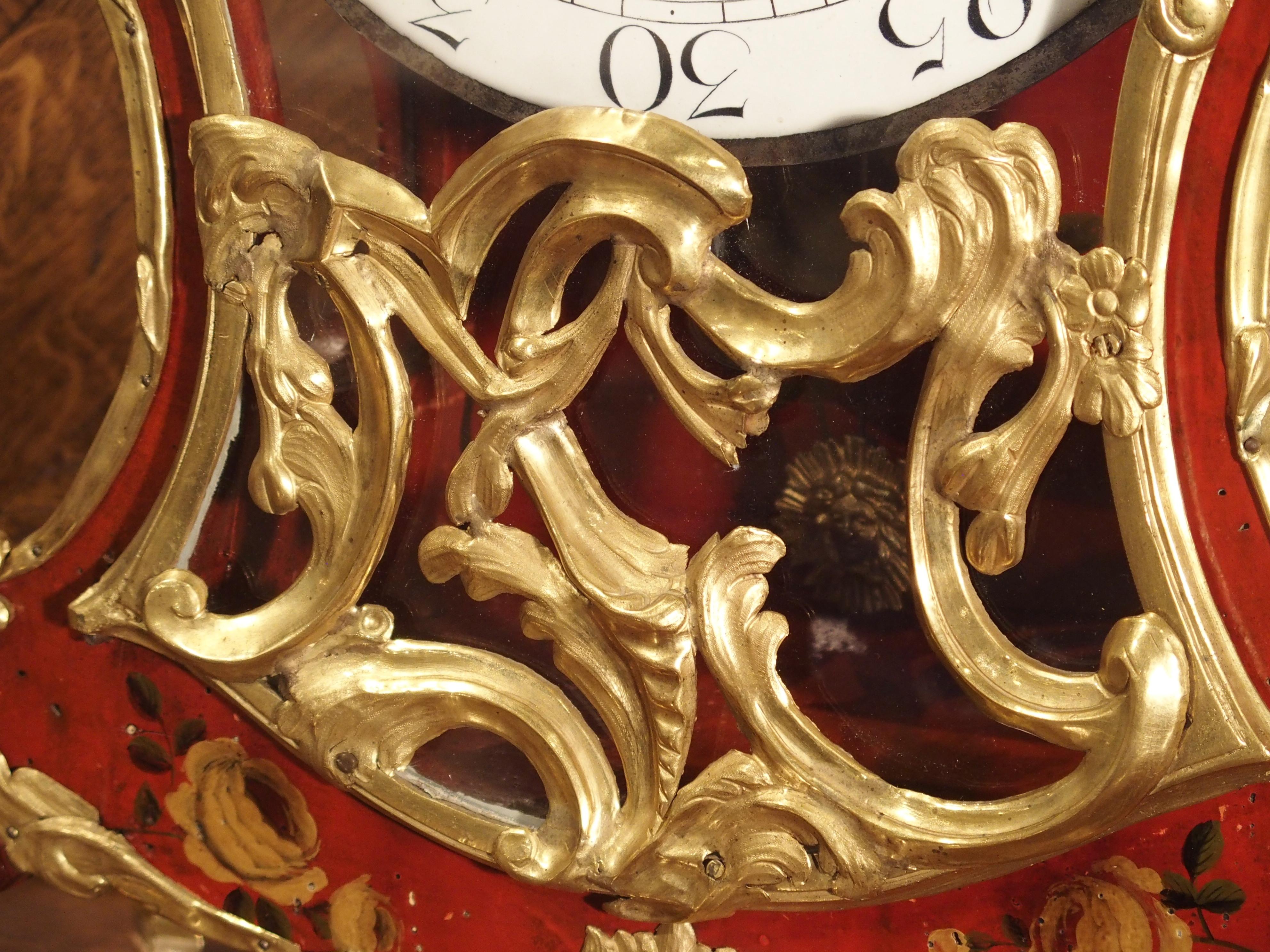 18th Century French Louis XV Cartel Clock, Vernis Etienne Simon Martin For Sale 11