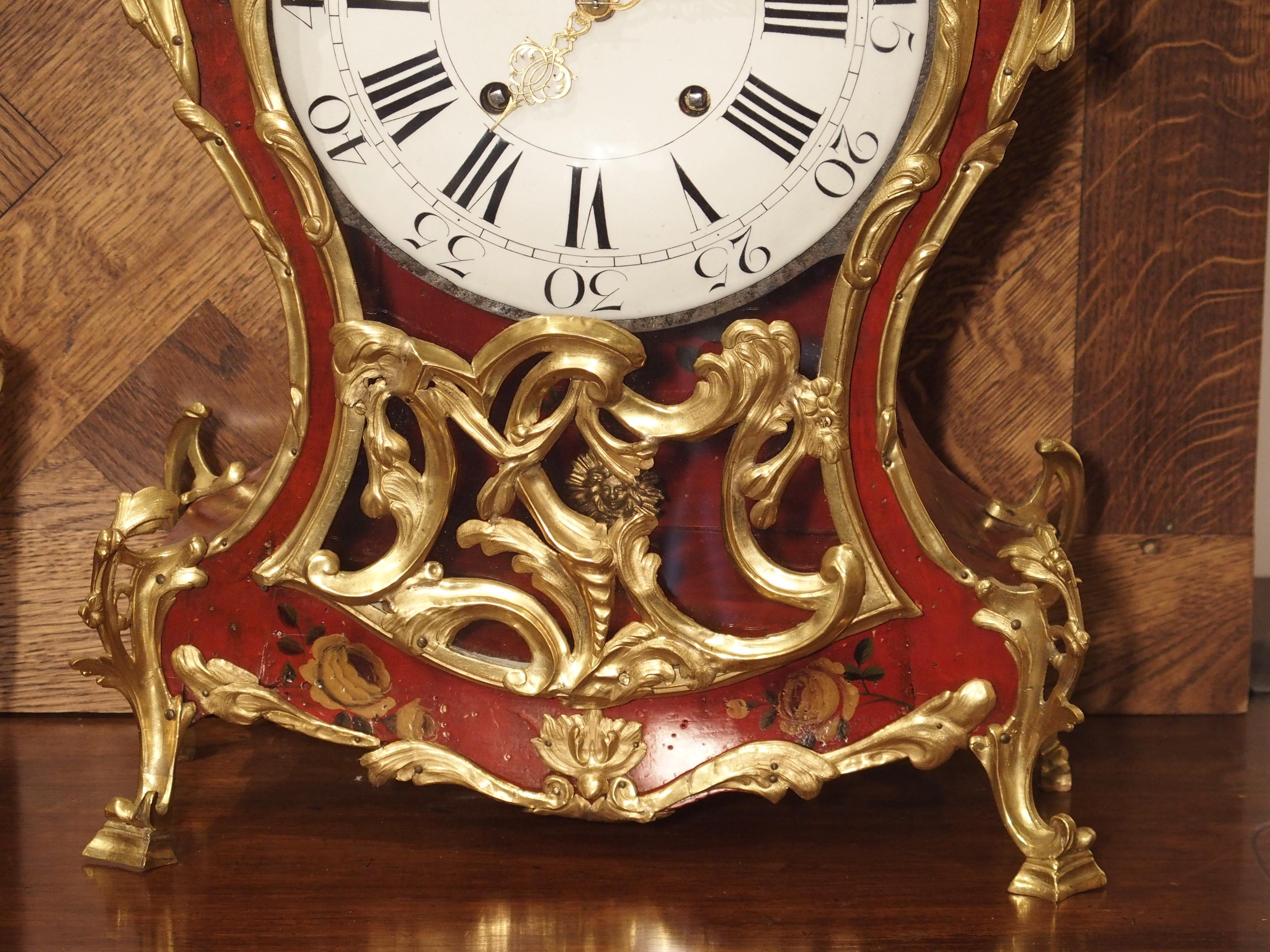 Hand-Carved 18th Century French Louis XV Cartel Clock, Vernis Etienne Simon Martin For Sale