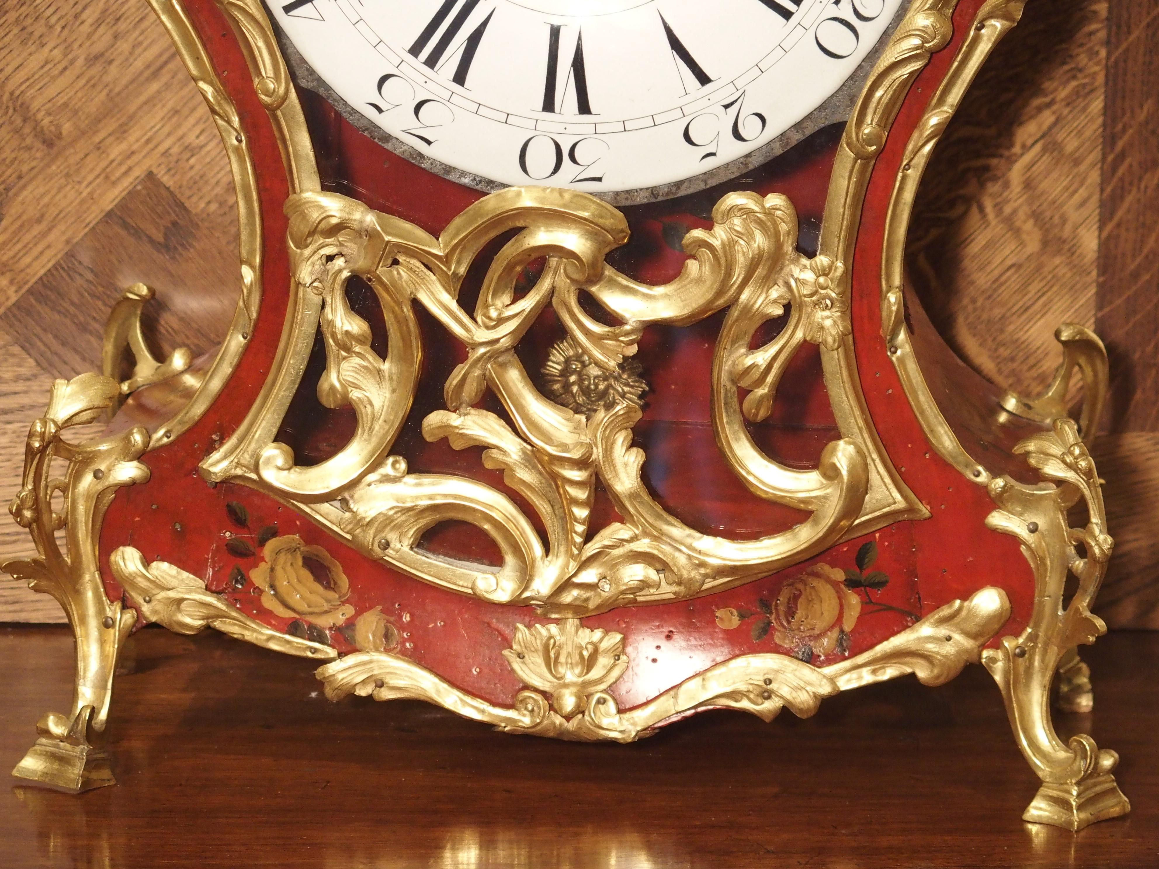 Bronze Horloge de cheminée Louis XV du XVIIIe siècle française, Vernis Etienne Simon Martin en vente