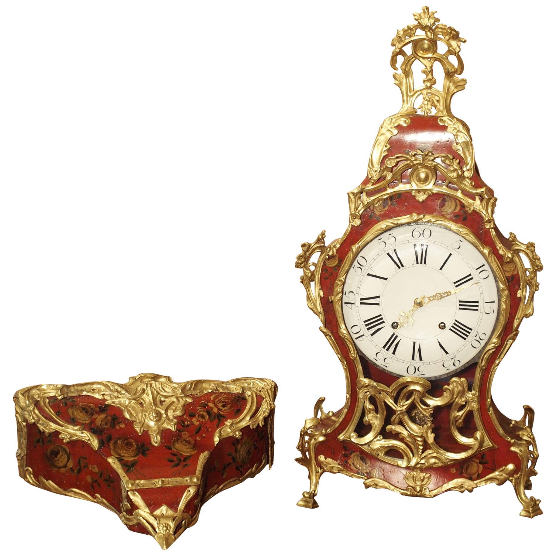 18th Century French Louis XV Cartel Clock, Vernis Etienne Simon Martin For Sale
