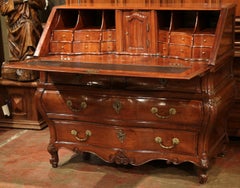 18th Century French Louis XV Carved Bombe Cherry Scriban Secretary from Bordeaux