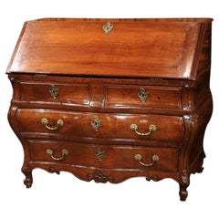 18th Century French Louis XV Carved Bombe Cherry Scriban Secretary from Bordeaux