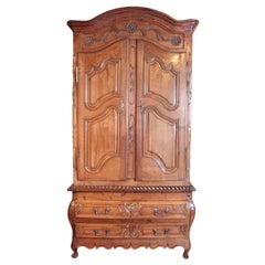 Antique 18th Century French Louis XV Carved Bombe Walnut Armoire Chest from Provence