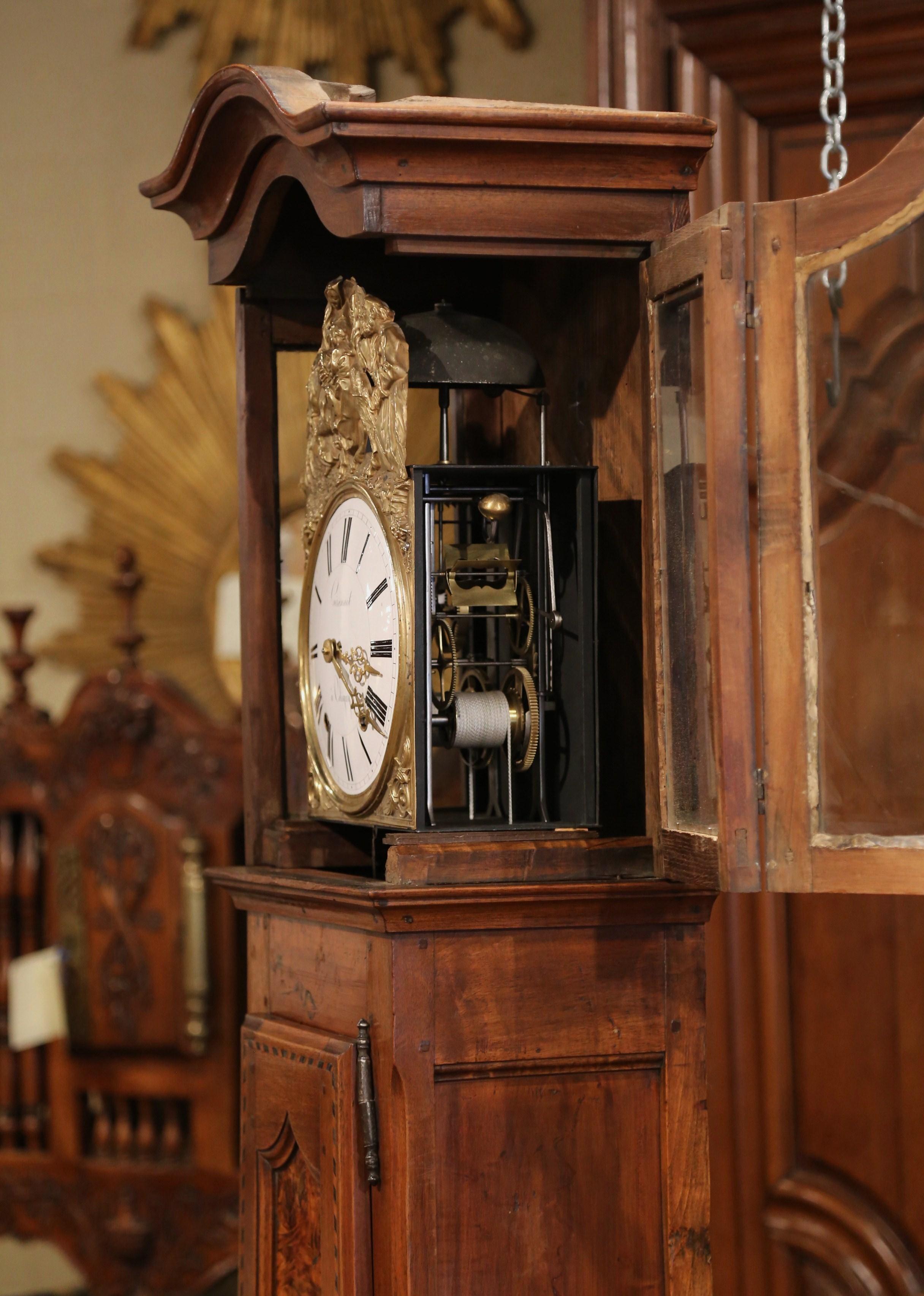 18th Century French Louis XV Carved Burl Walnut and Marquetry Tall Case Clock 8