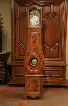 18th Century French Louis XV Carved Burl Walnut and Marquetry Tall Case Clock