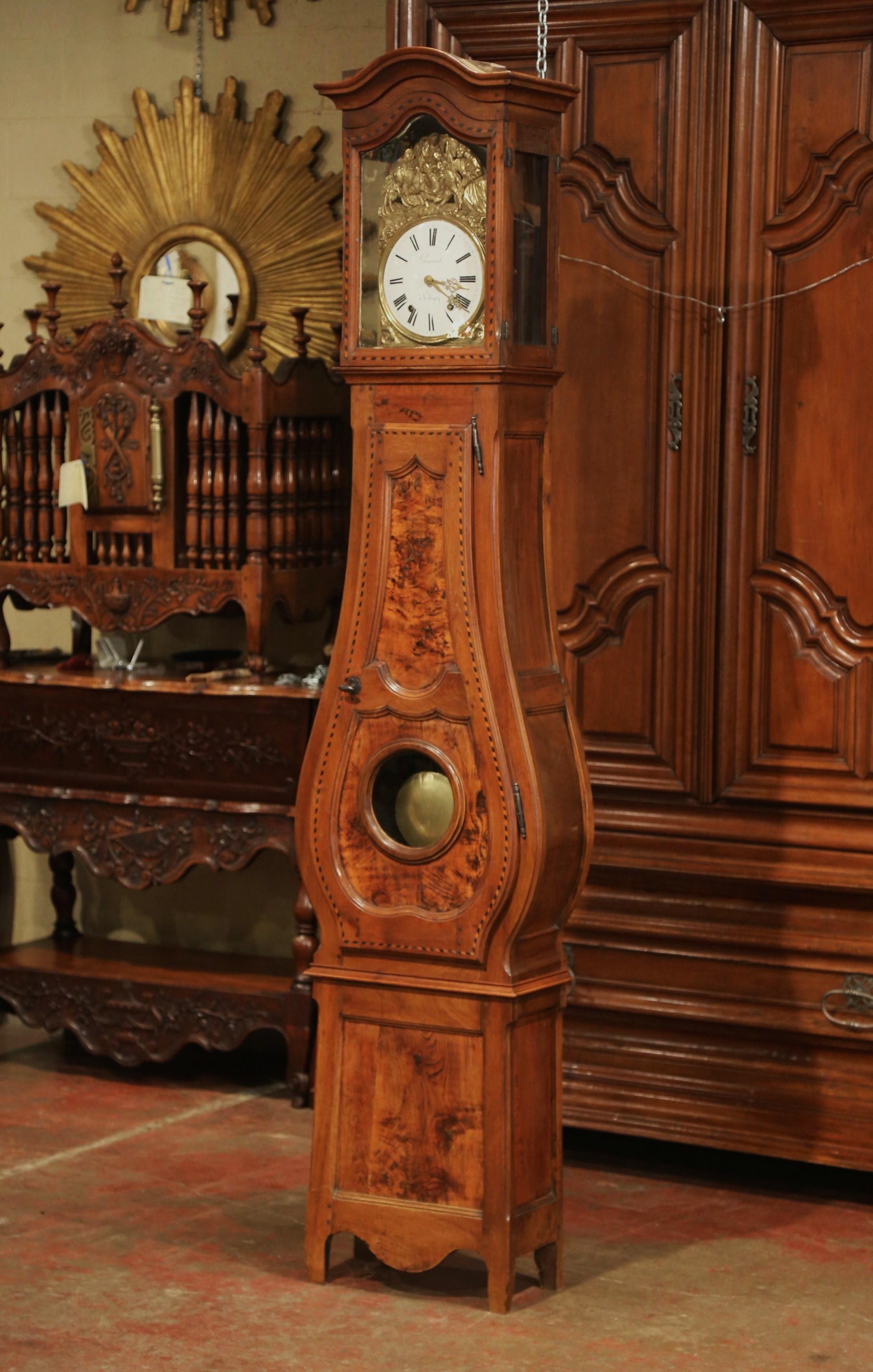 18th Century French Louis XV Carved Burl Walnut and Marquetry Tall Case Clock 2