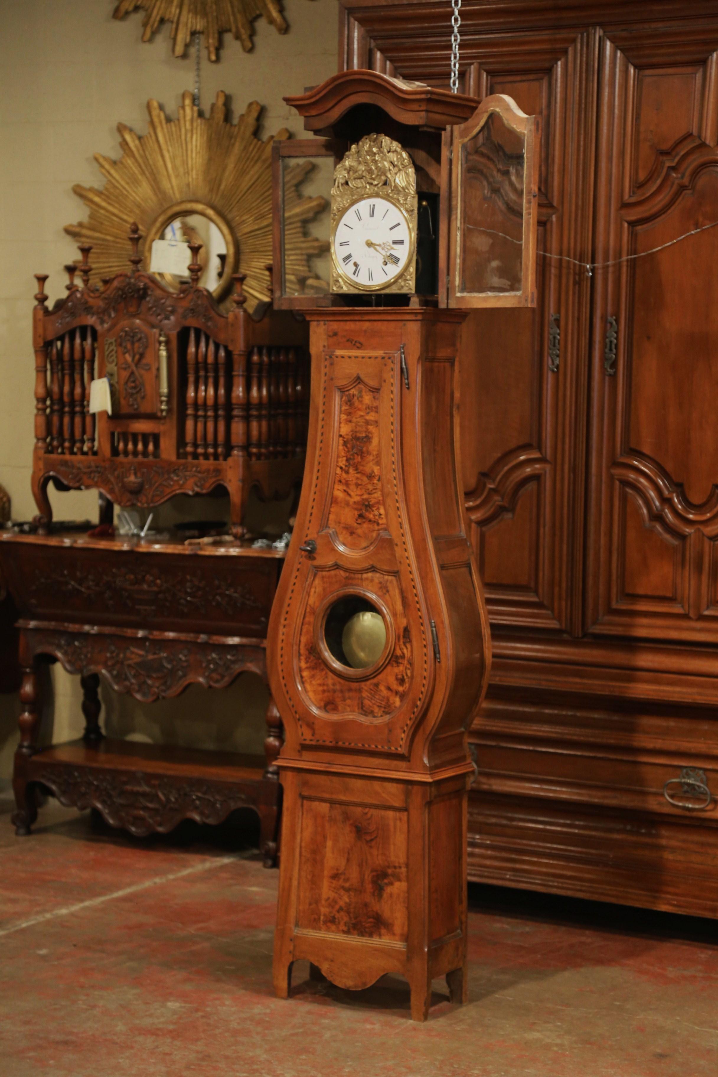 18th Century French Louis XV Carved Burl Walnut and Marquetry Tall Case Clock 5