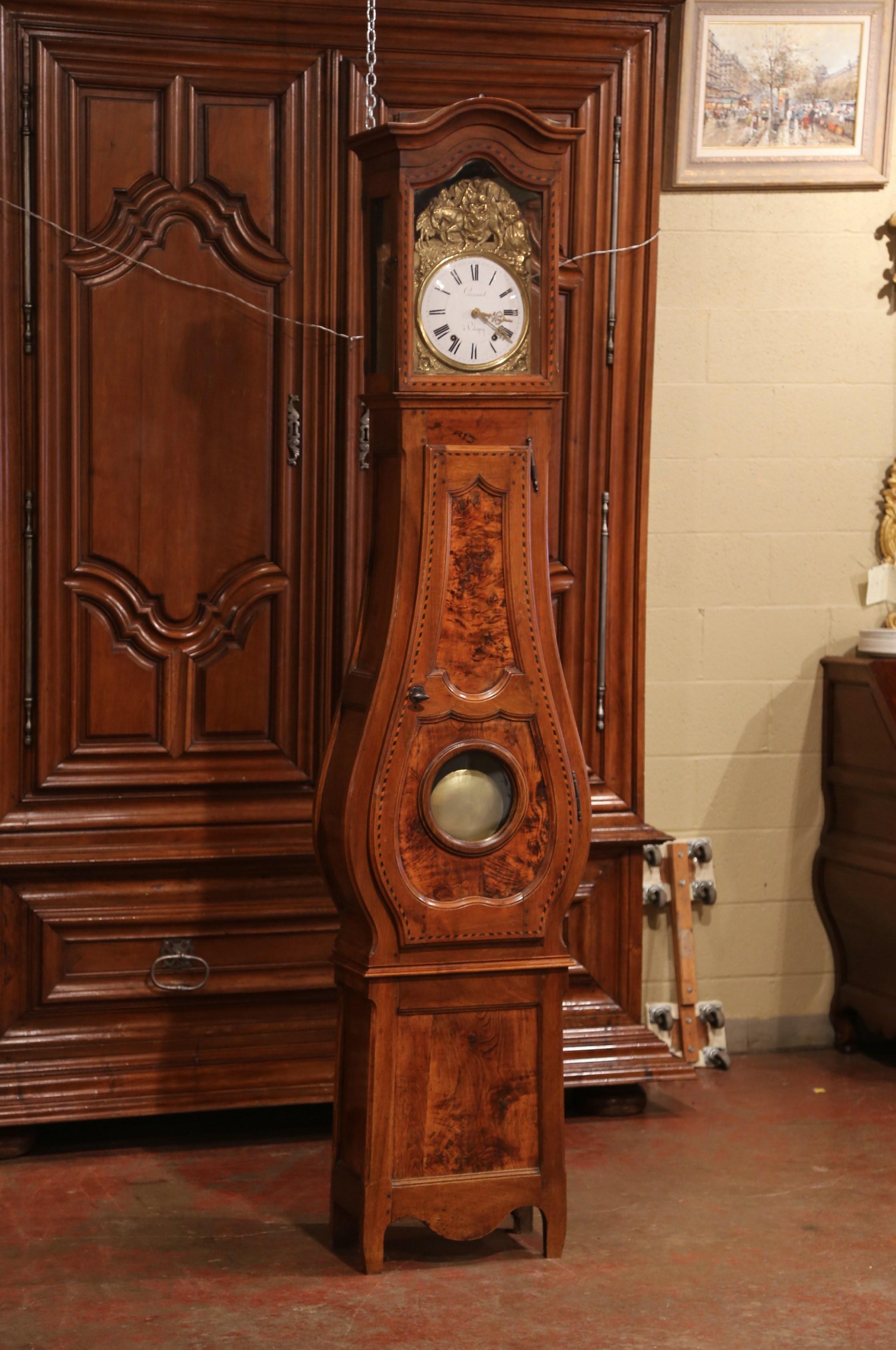 18th Century French Louis XV Carved Burl Walnut and Marquetry Tall Case Clock 6