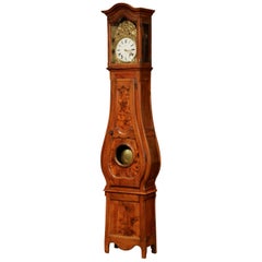 Antique 18th Century French Louis XV Carved Burl Walnut and Marquetry Tall Case Clock