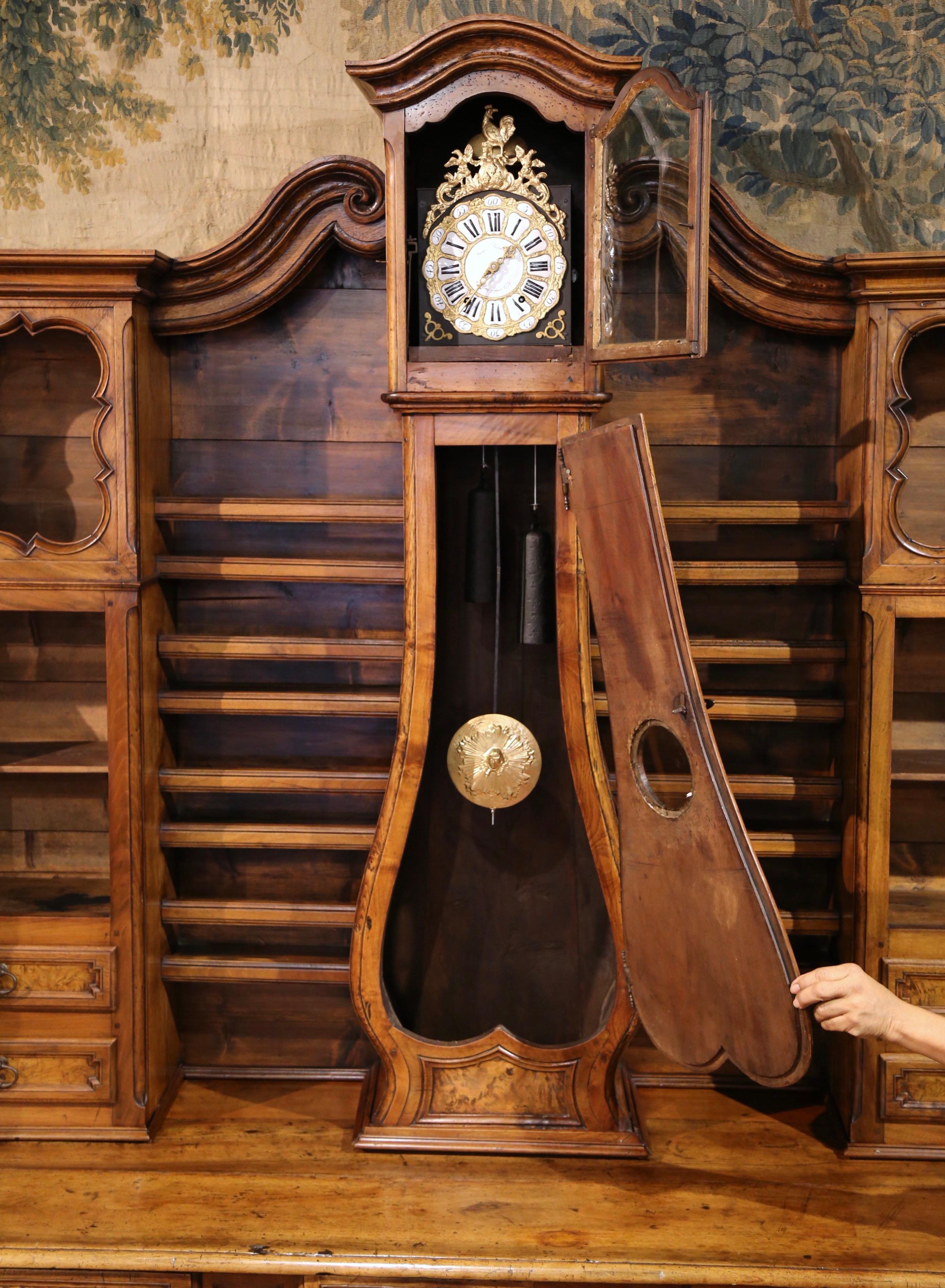 18th Century French Louis XV Carved Burl Walnut Clock Vaisselier from Lyon For Sale 5