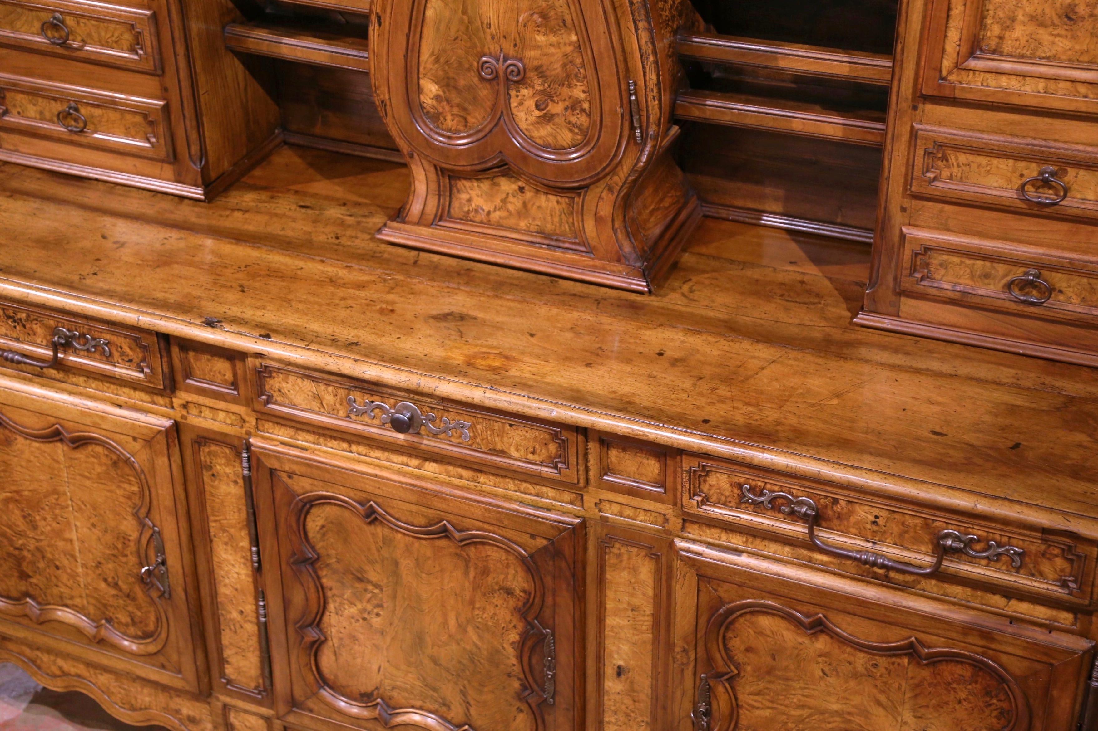 18th Century French Louis XV Carved Burl Walnut Clock Vaisselier from Lyon In Excellent Condition In Dallas, TX
