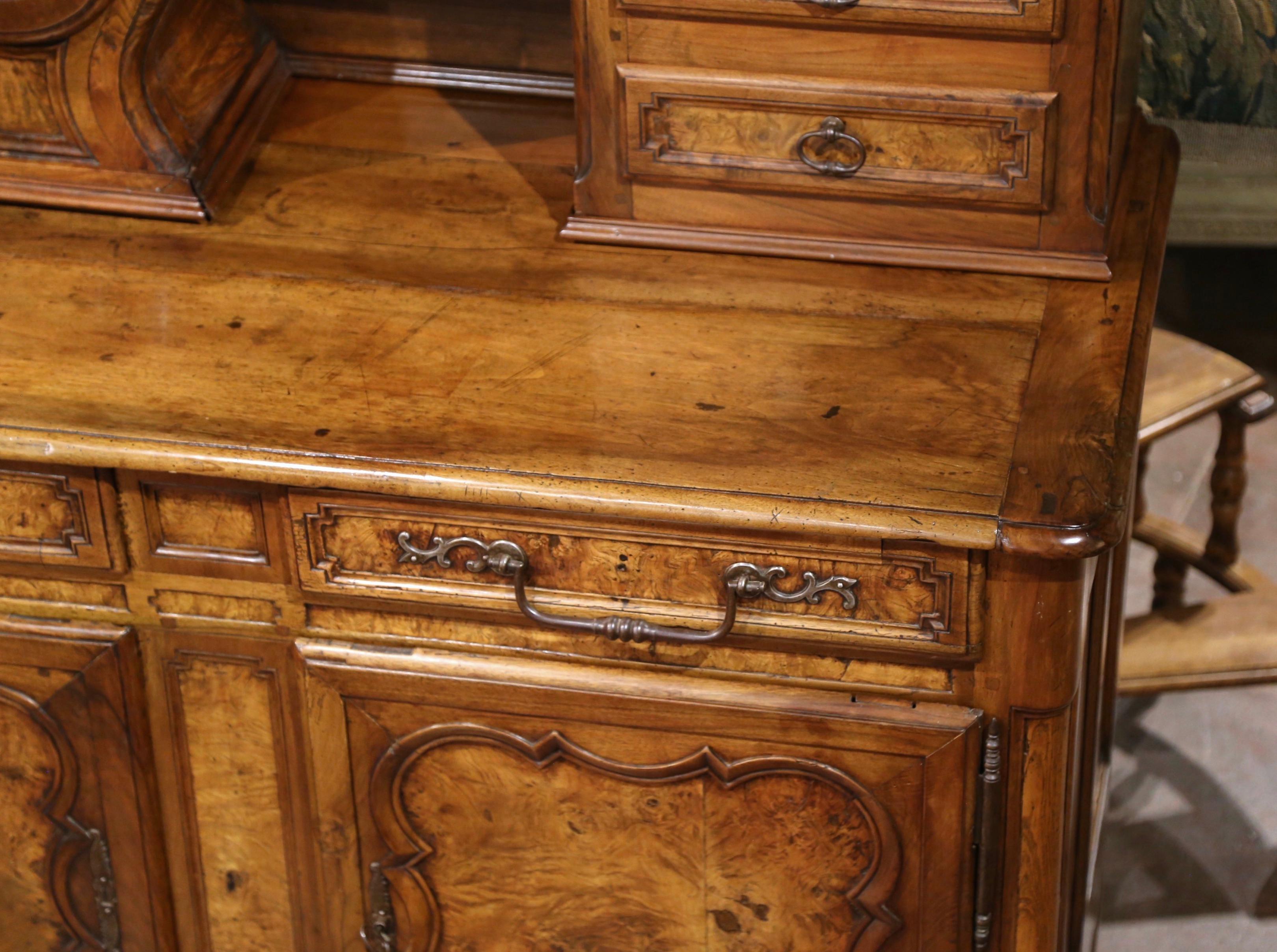 18th Century French Louis XV Carved Burl Walnut Clock Vaisselier from Lyon 4