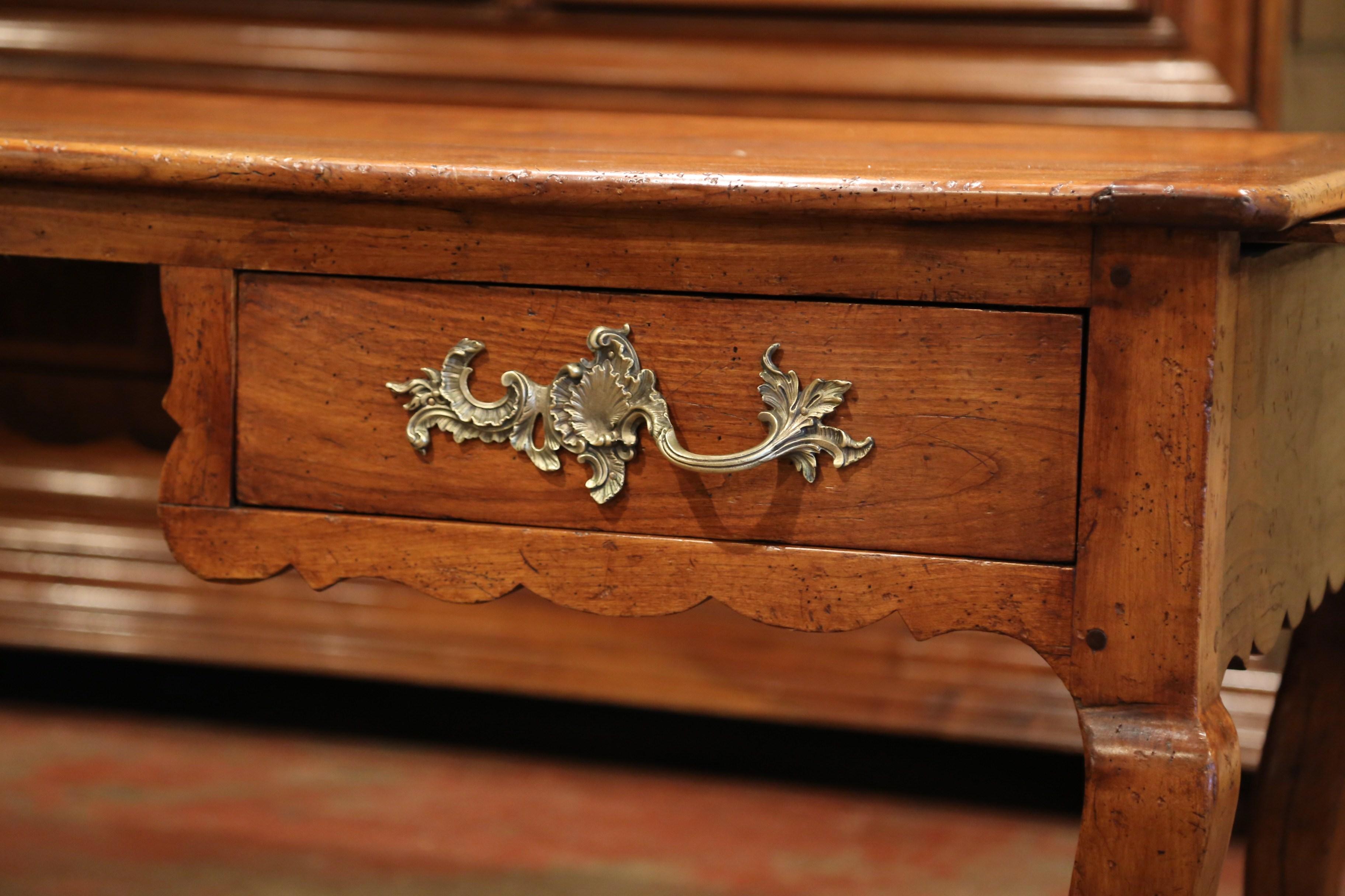 Bronze 18th Century French Louis XV Carved Cherry Desk with Drawers and Pullout Trays