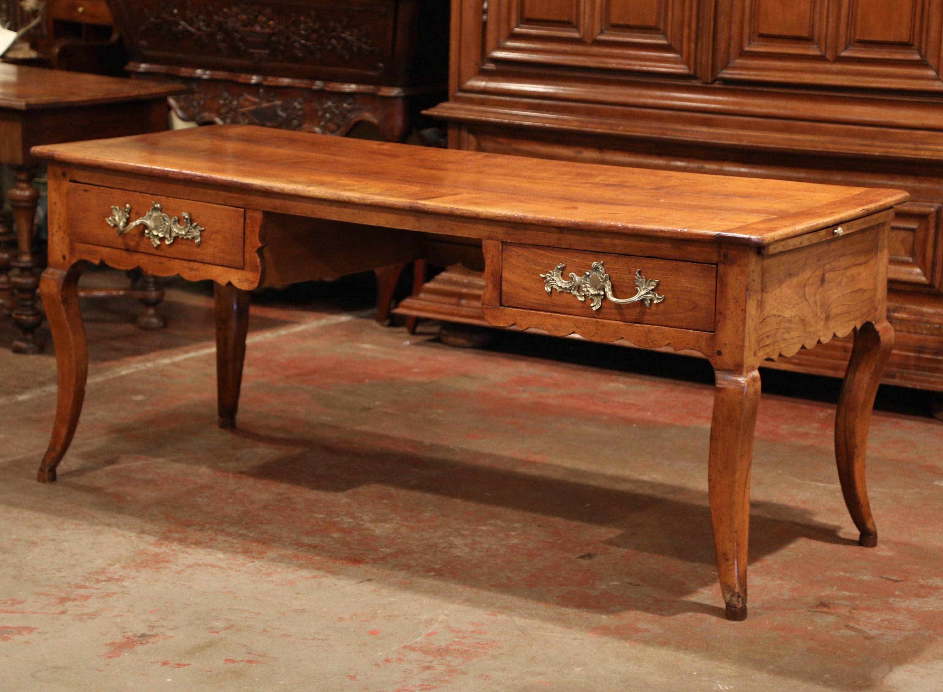 18th Century French Louis XV Carved Cherry Desk with Drawers and Pullout Trays 1