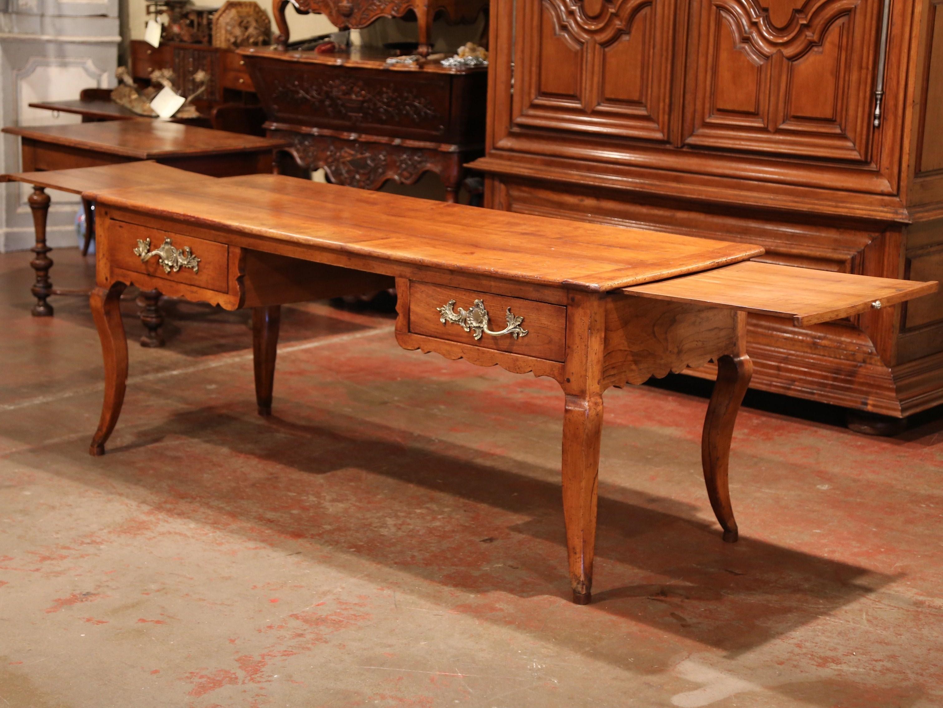 18th Century French Louis XV Carved Cherry Desk with Drawers and Pullout Trays 2
