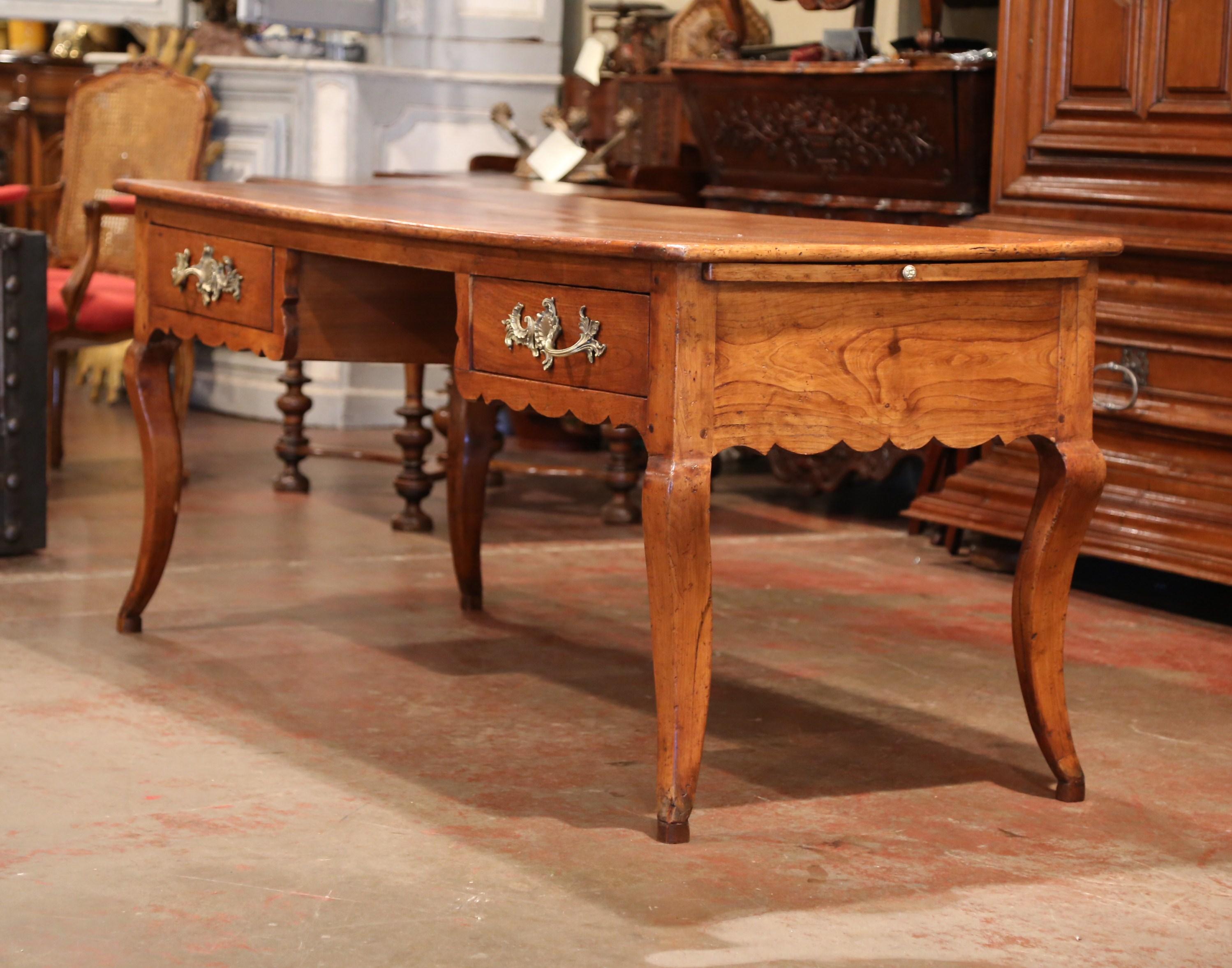 18th Century French Louis XV Carved Cherry Desk with Drawers and Pullout Trays 3