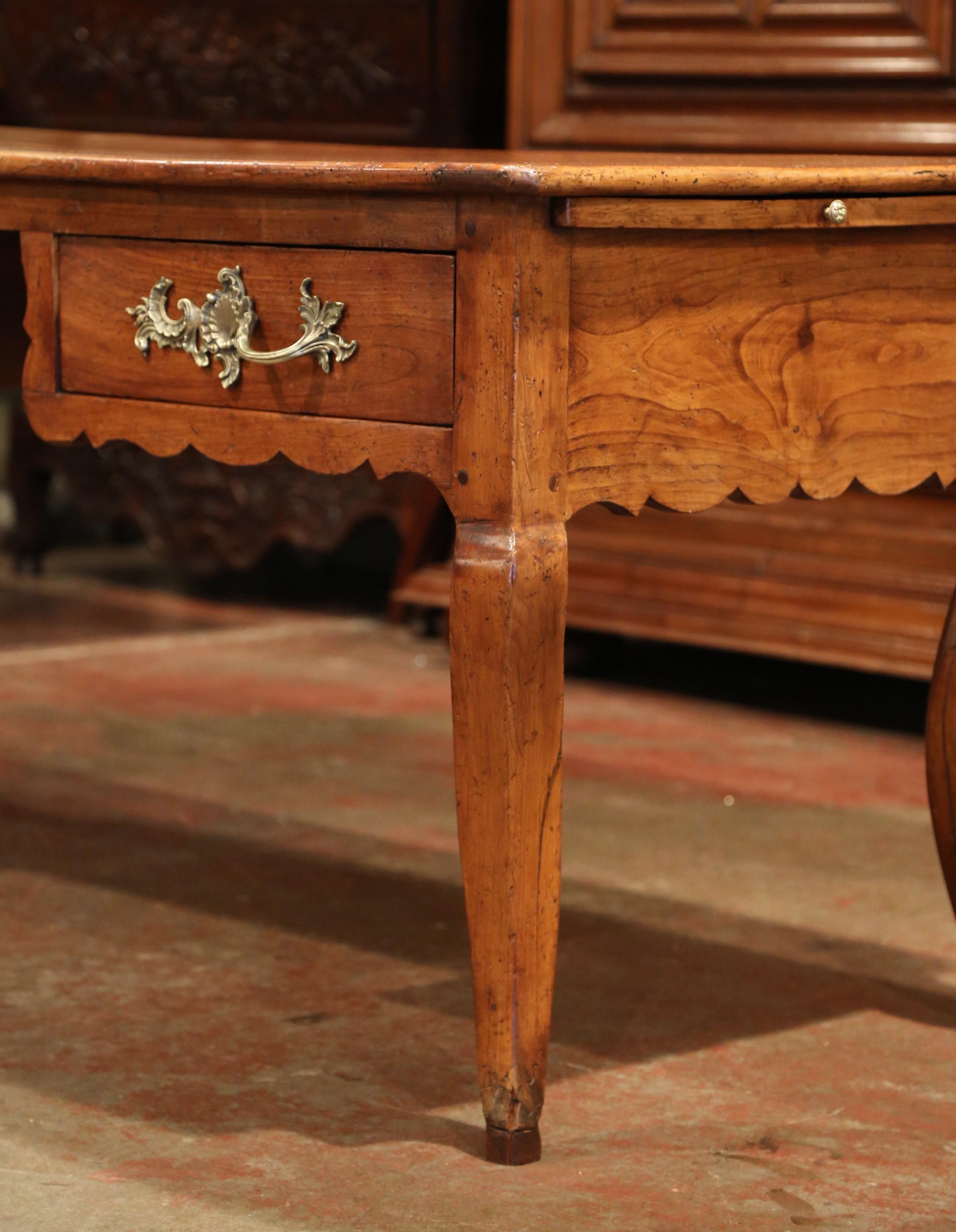 18th Century French Louis XV Carved Cherry Desk with Drawers and Pullout Trays 4