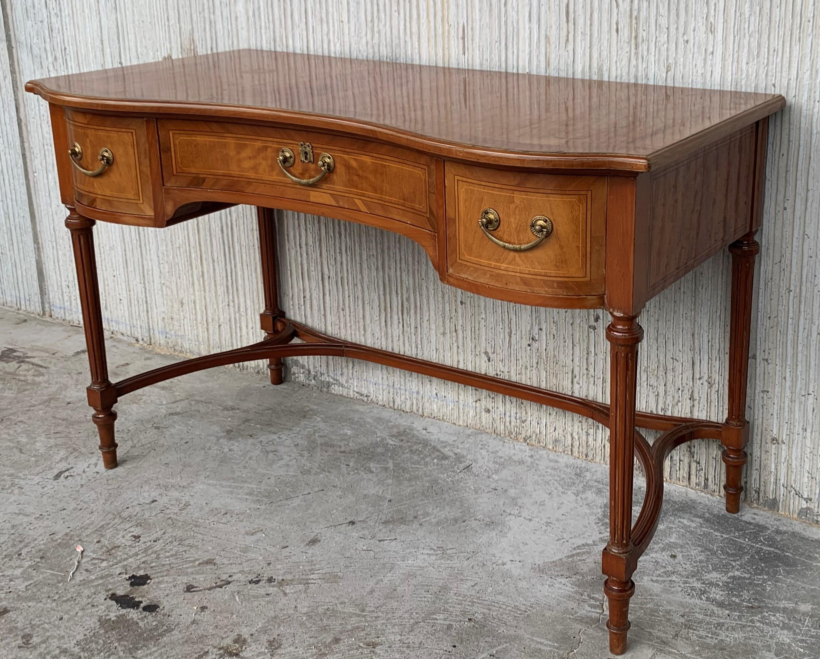 Louis XVI 20th Century French Louis XV Style Carved Cherry Desk with Three Drawers
