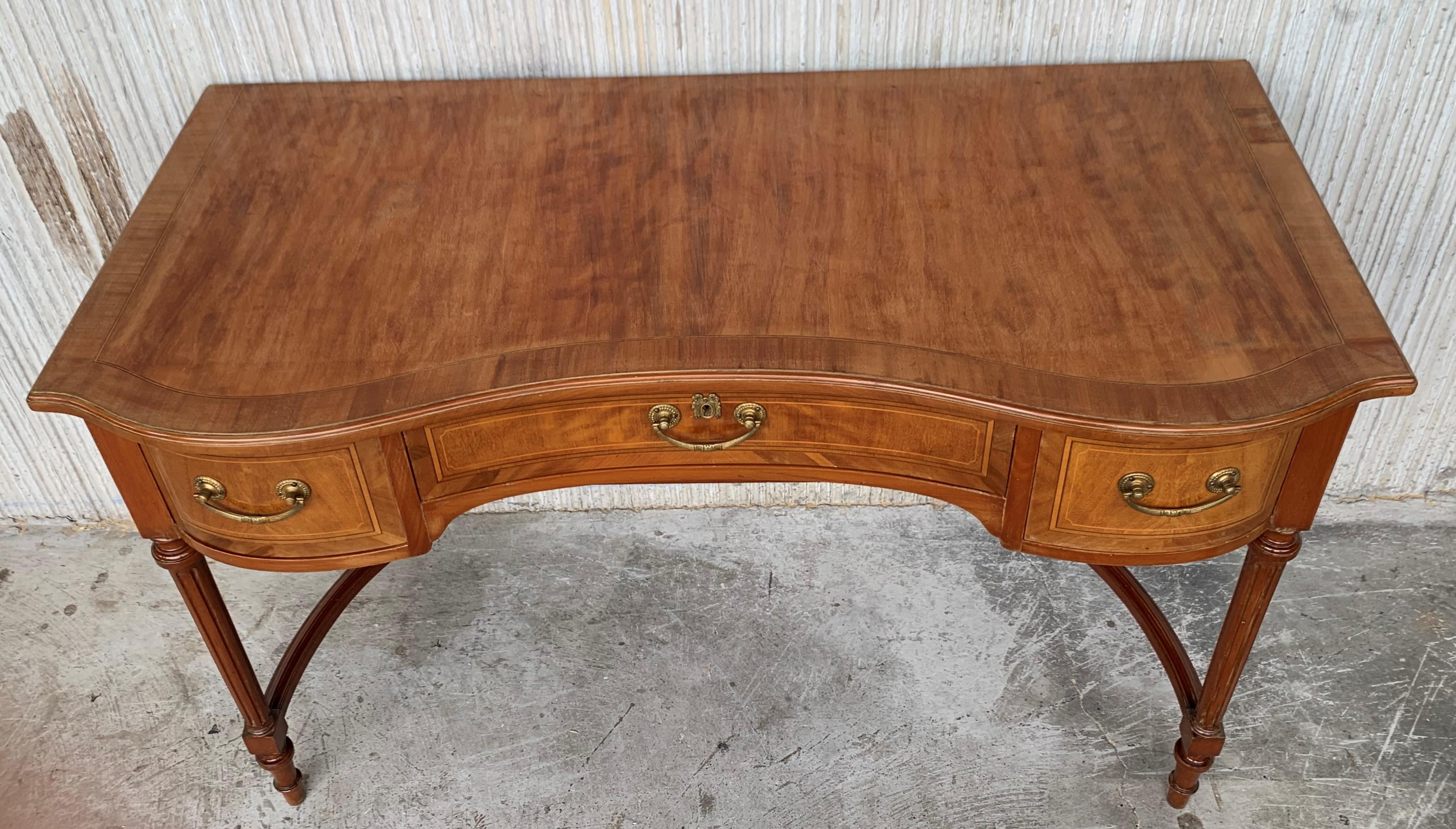 Bronze 20th Century French Louis XV Style Carved Cherry Desk with Three Drawers
