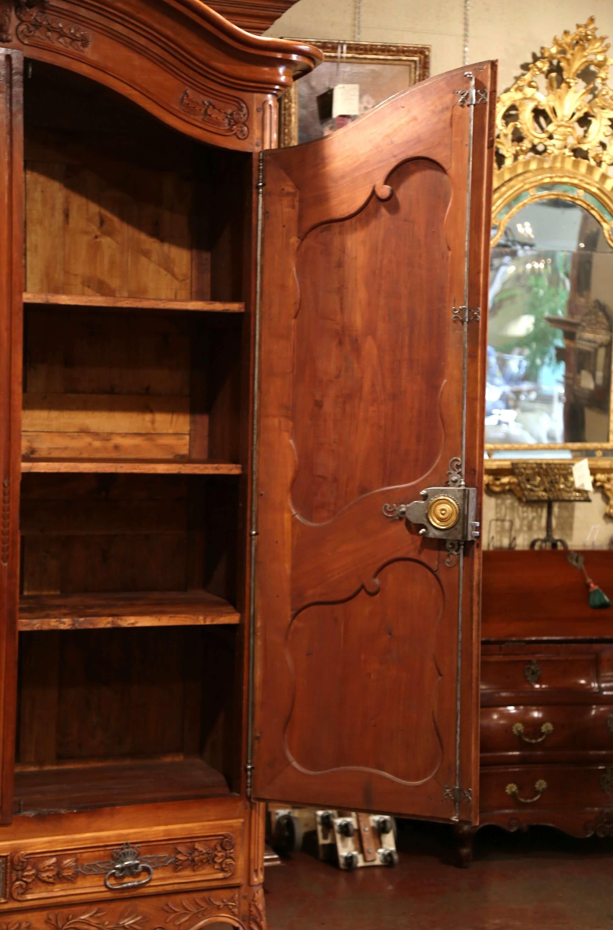 18th Century French Louis XV Carved Cherry Two-Door Armoire from Poitou Region 6