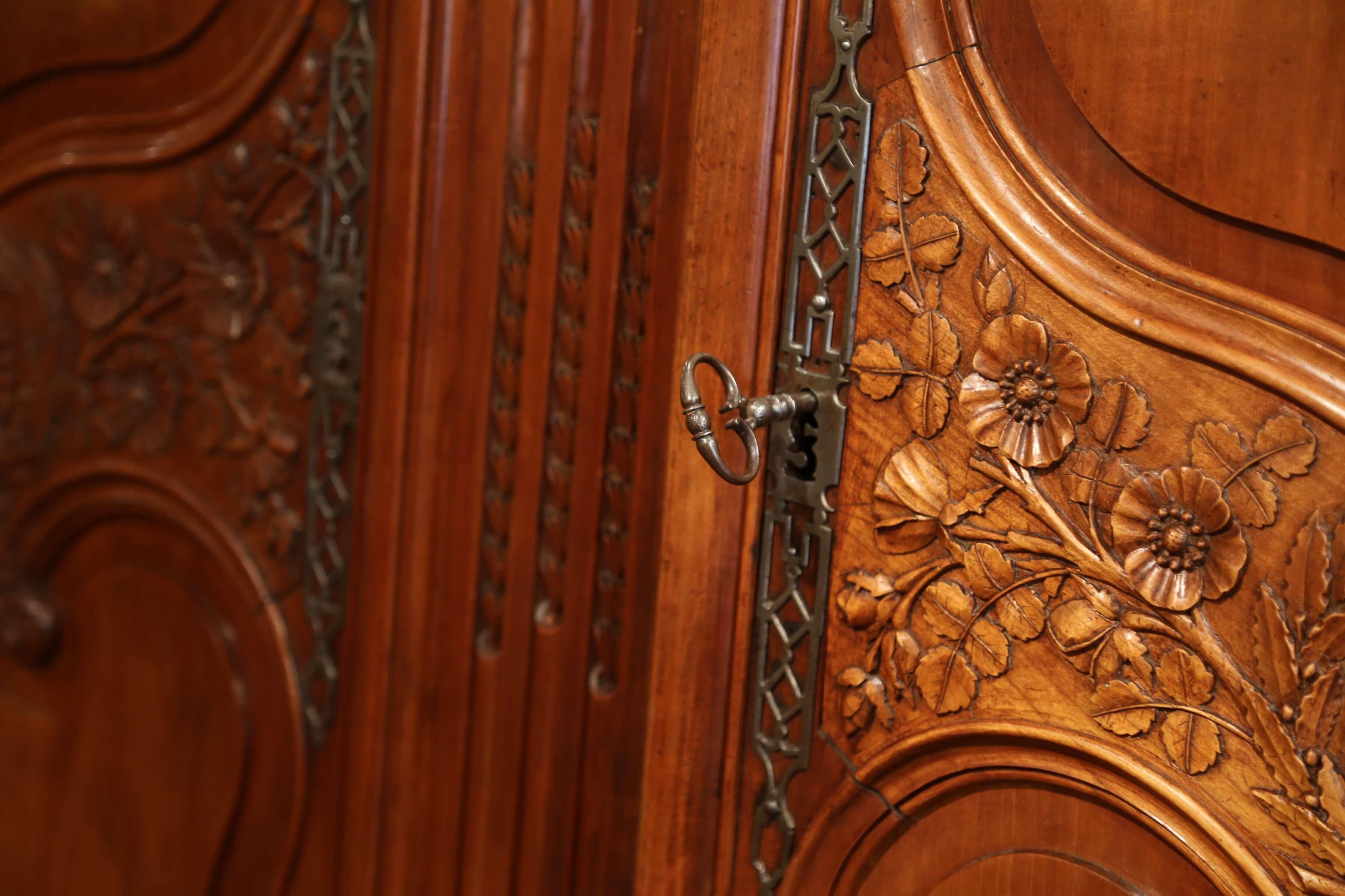 18th Century French Louis XV Carved Cherry Two-Door Armoire from Poitou Region 9