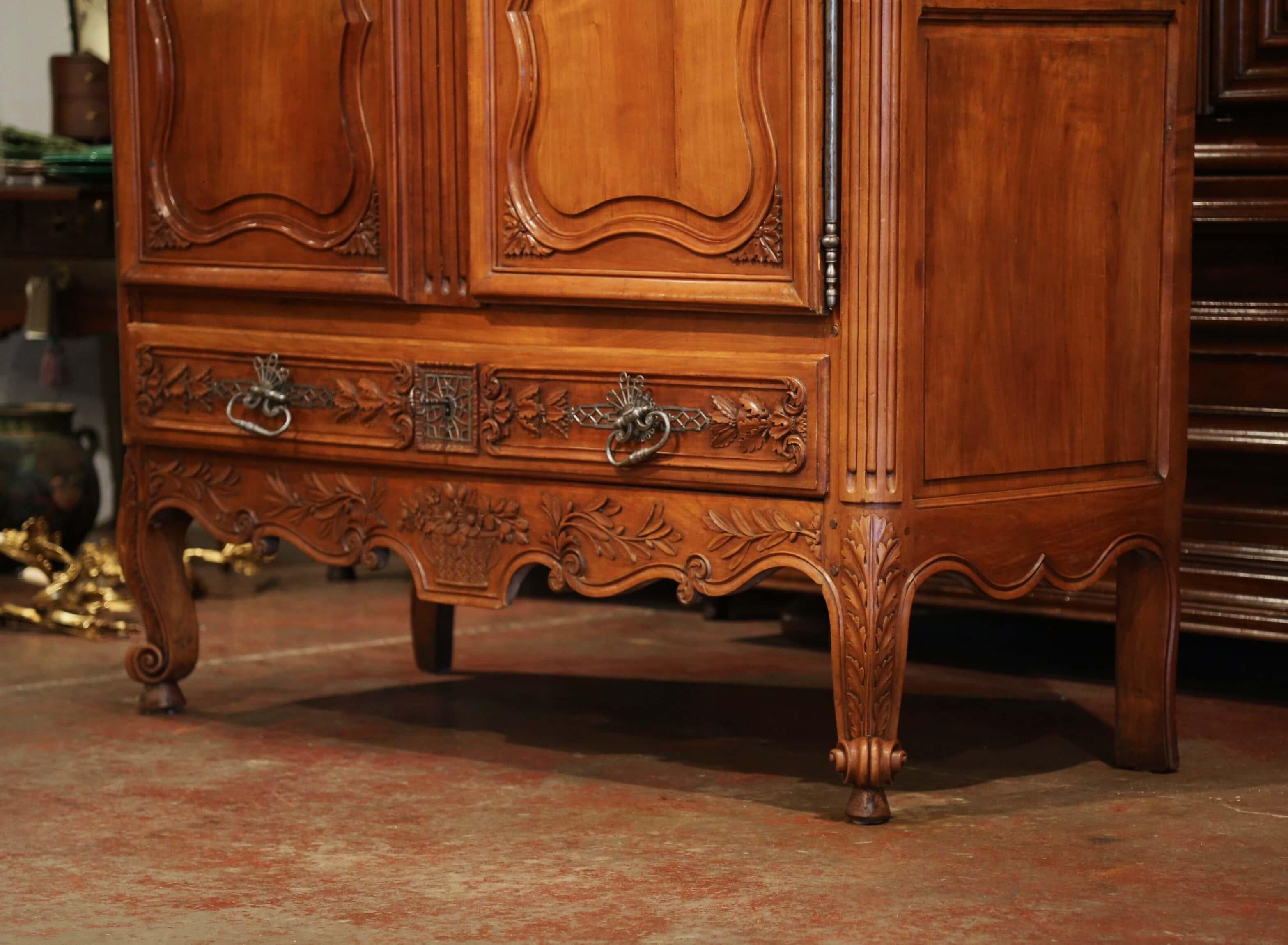 18th Century French Louis XV Carved Cherry Two-Door Armoire from Poitou Region 10