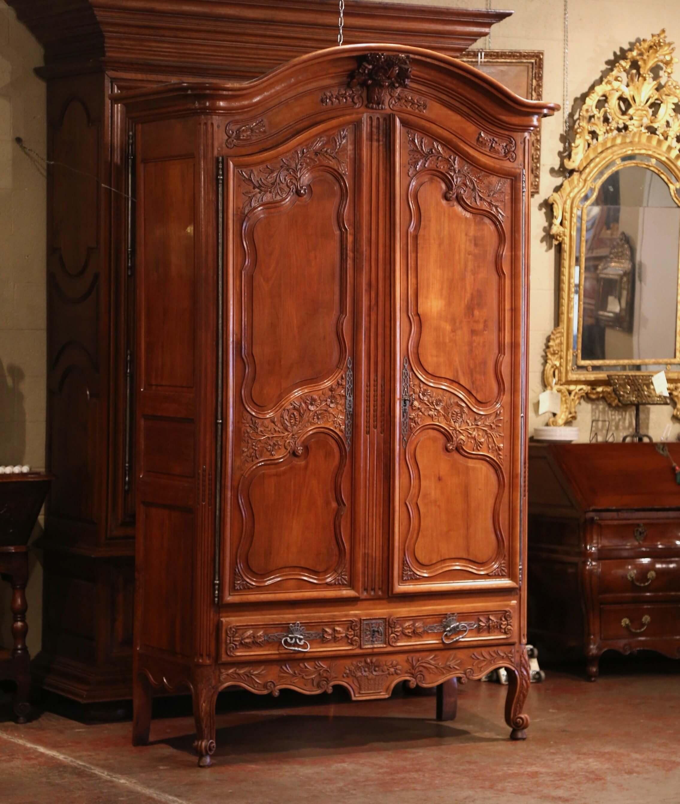 18th Century French Louis XV Carved Cherry Two-Door Armoire from Poitou Region 2