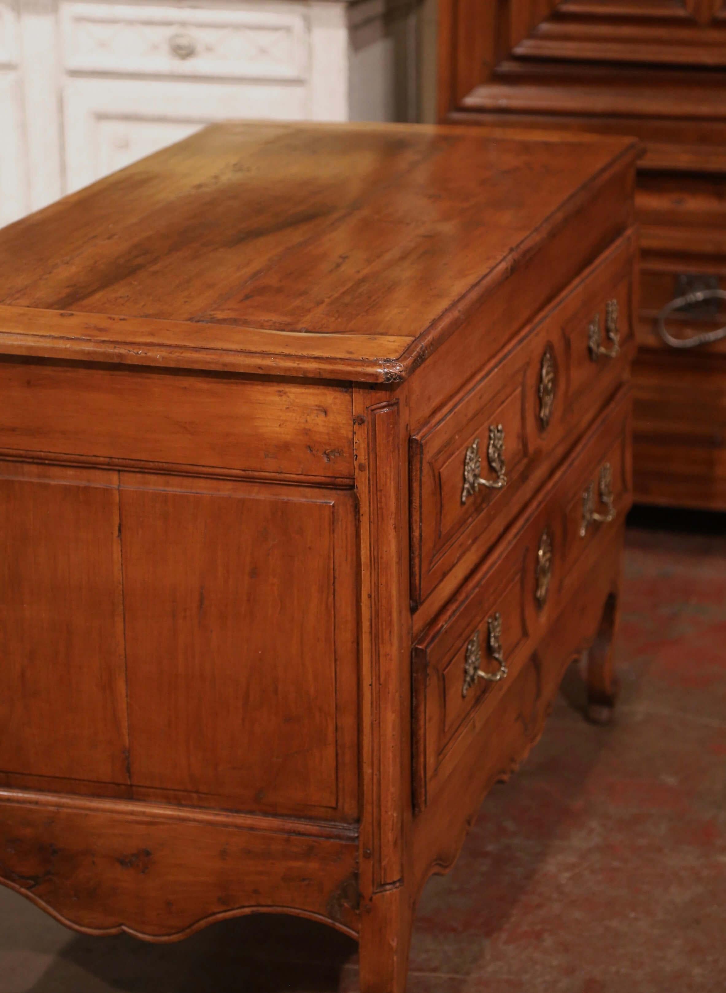 18th Century French Louis XV Carved Cherry Two-Drawer Commode from Burgundy For Sale 1