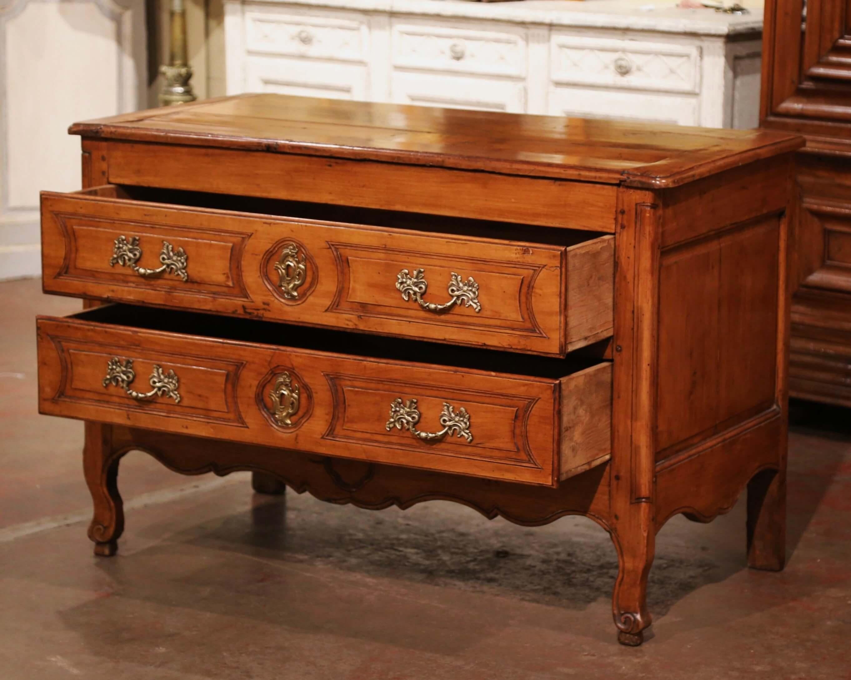 18th Century French Louis XV Carved Cherry Two-Drawer Commode from Burgundy For Sale 3