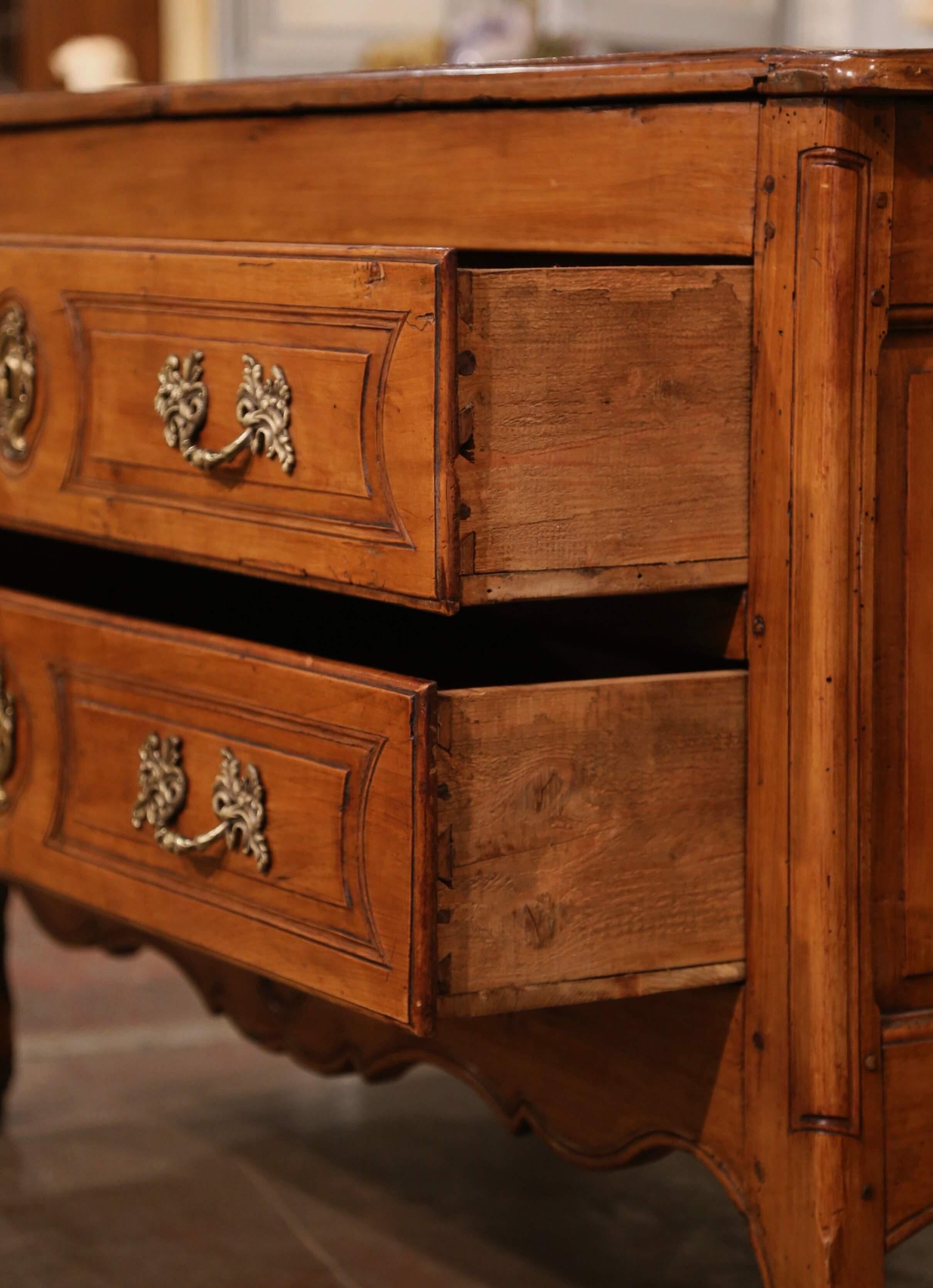 18th Century French Louis XV Carved Cherry Two-Drawer Commode from Burgundy For Sale 4